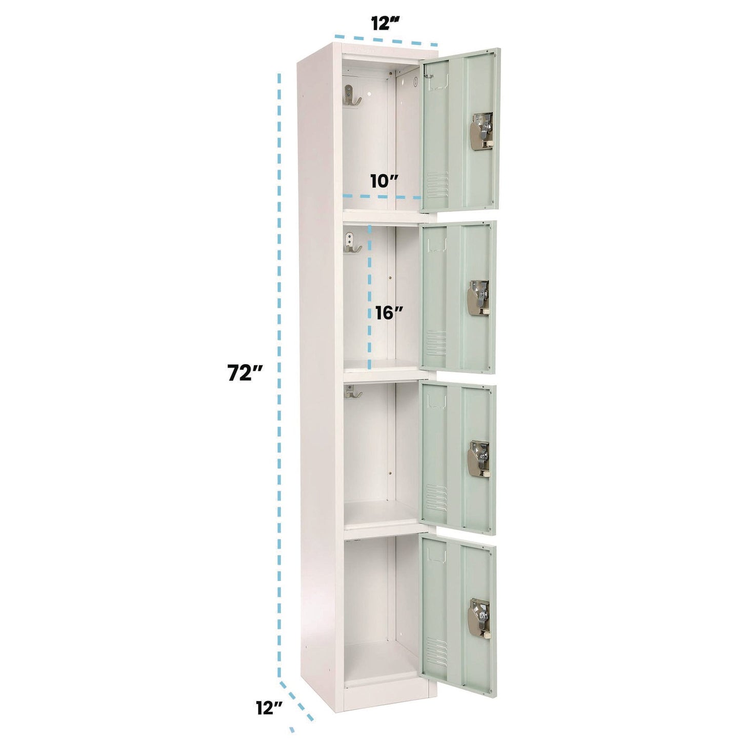 AdirOffice Steel Storage Locker, 4 Compartment, 12 x 12 x 72, Misty Green