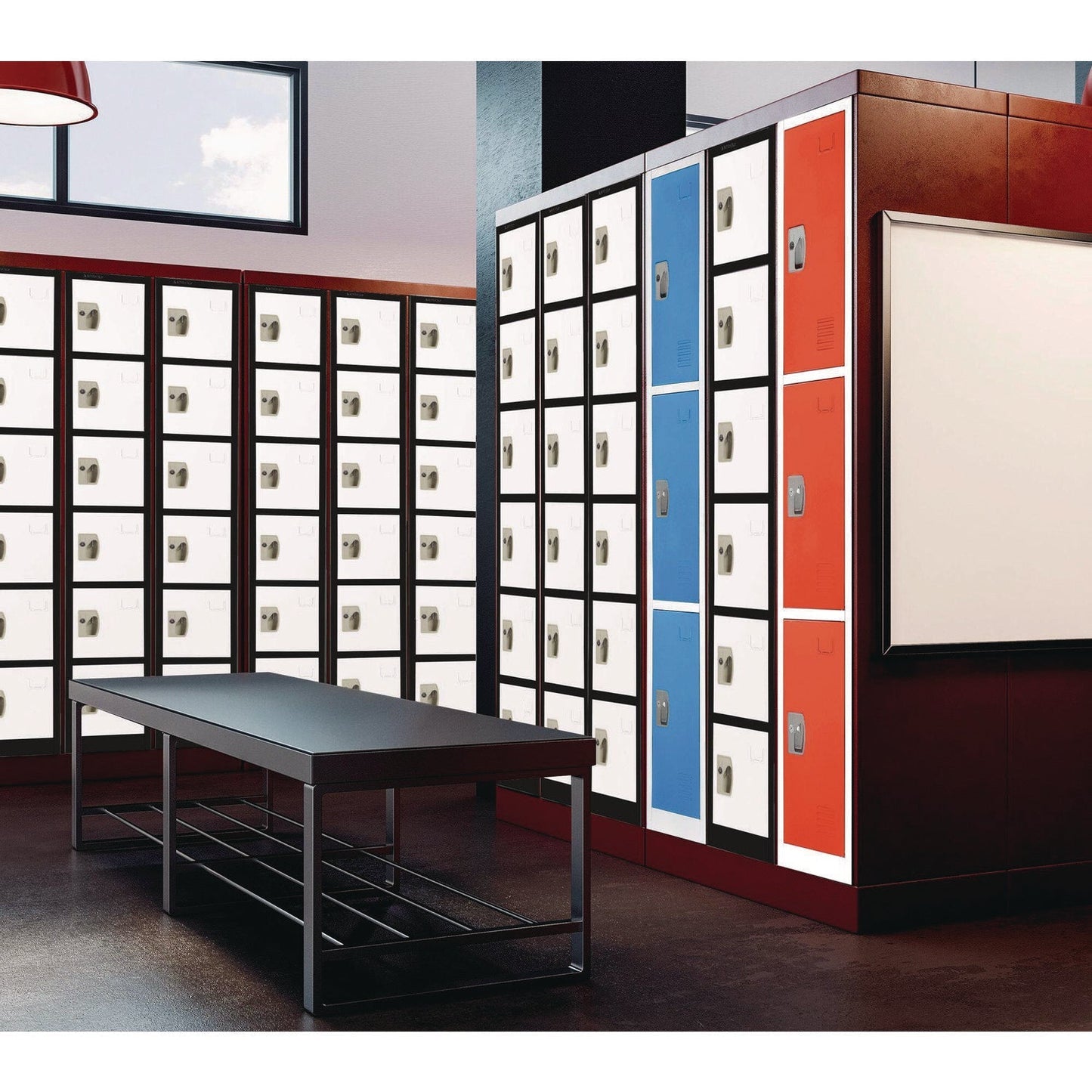 AdirOffice Steel Storage Locker, 6 Compartment, 12 x 12 x 72, Black Body/White Doors