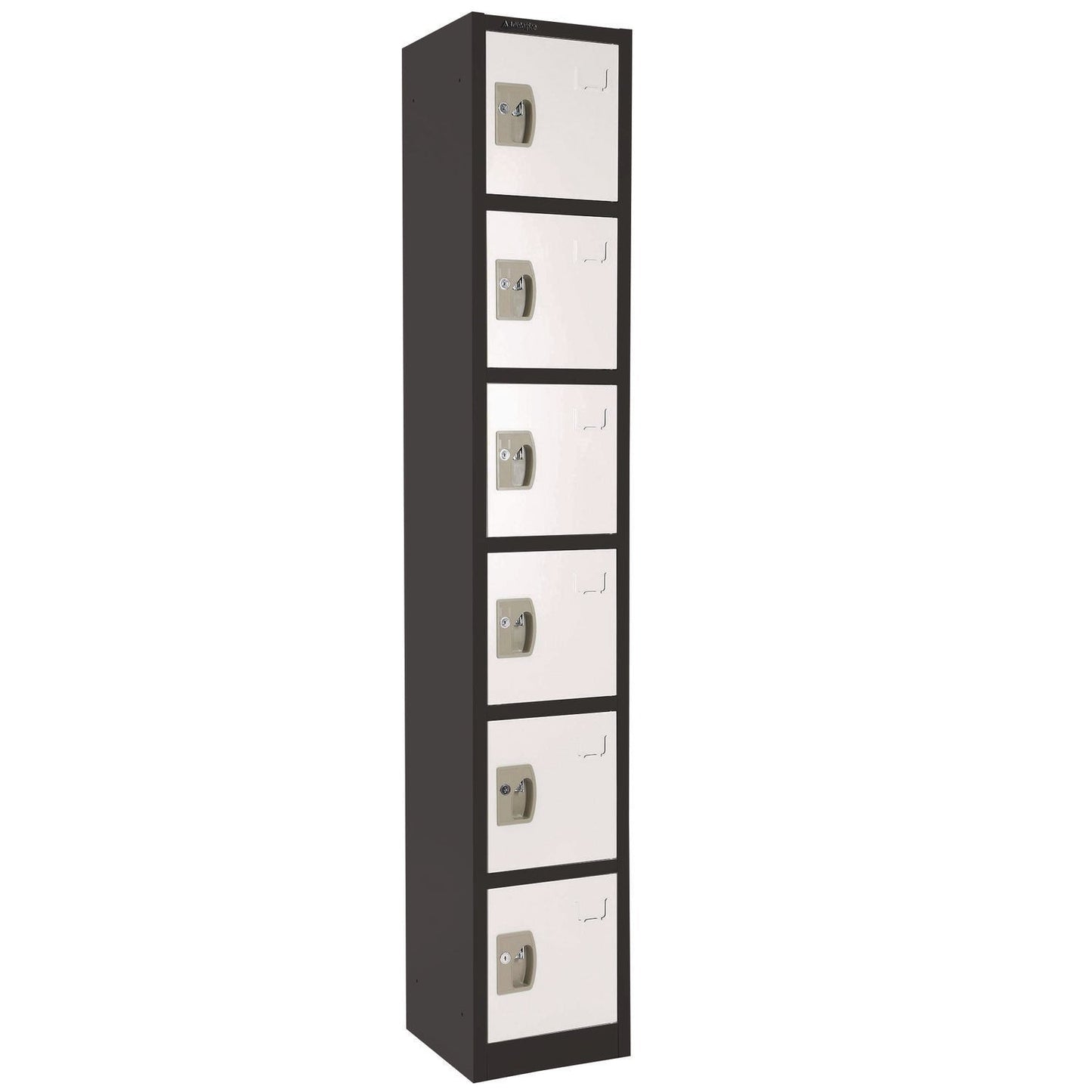 AdirOffice Steel Storage Locker, 6 Compartment, 12 x 12 x 72, Black Body/White Doors