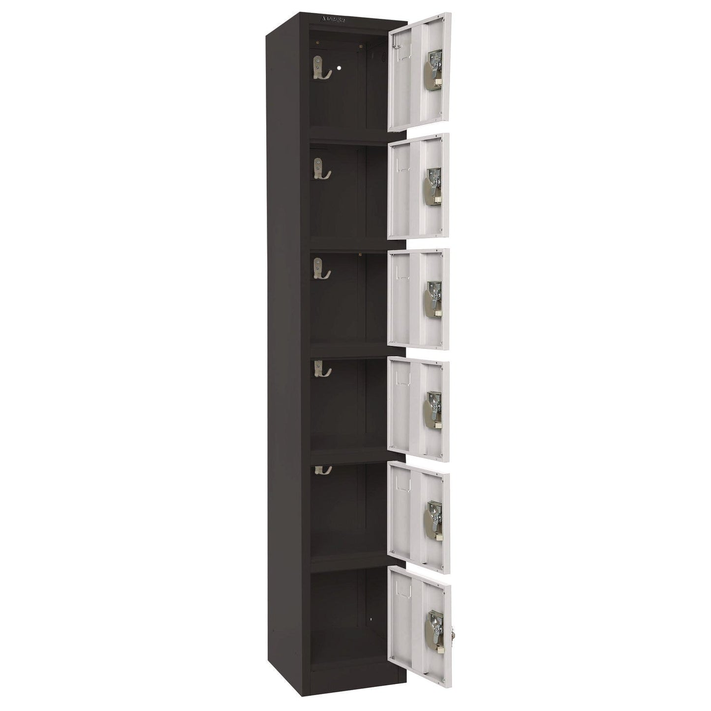 AdirOffice Steel Storage Locker, 6 Compartment, 12 x 12 x 72, Black Body/White Doors