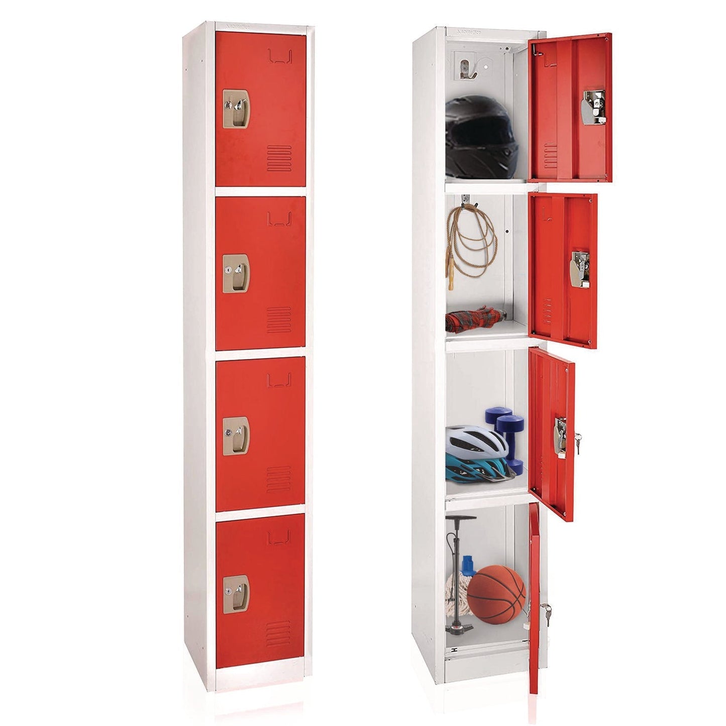 AdirOffice Steel Storage Locker, 4 Compartment, 12 x 12 x 72, Red