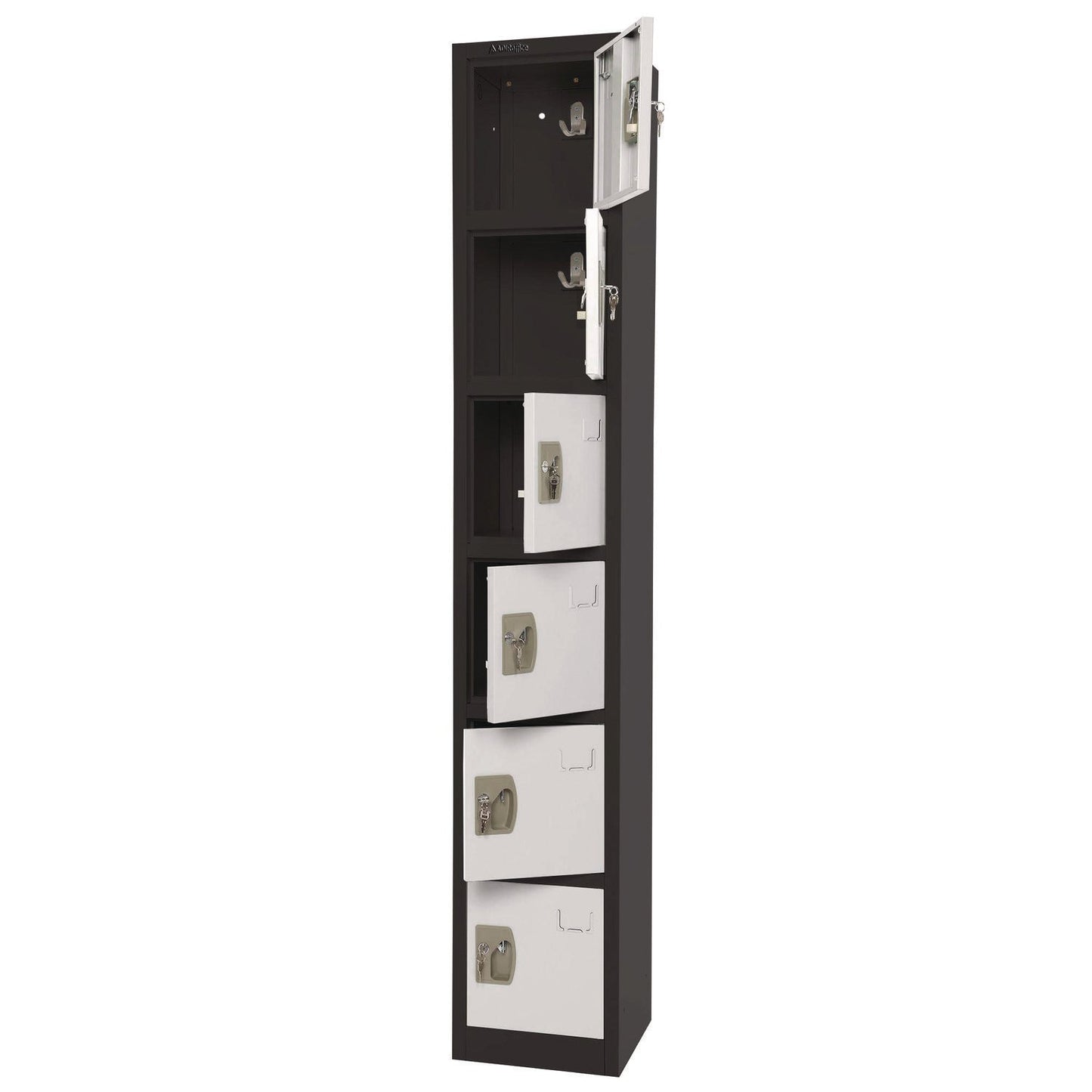 AdirOffice Steel Storage Locker, 6 Compartment, 12 x 12 x 72, Black Body/White Doors