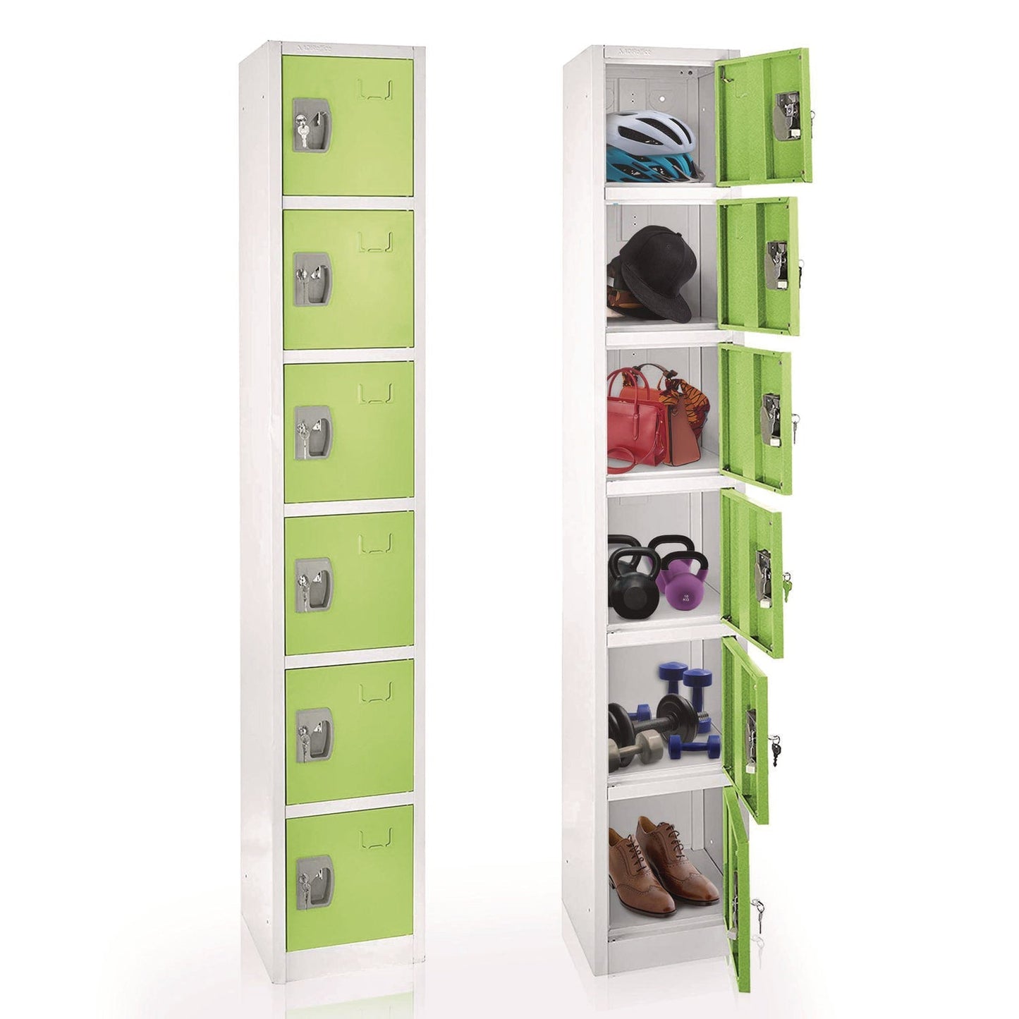 AdirOffice Steel Storage Locker, 6 Compartment, 12 x 12 x 72, Green