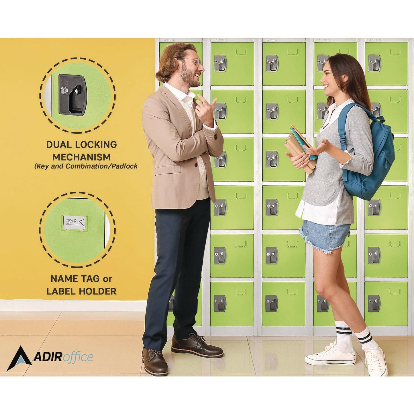 AdirOffice Steel Storage Locker, 6 Compartment, 12 x 12 x 72, Green