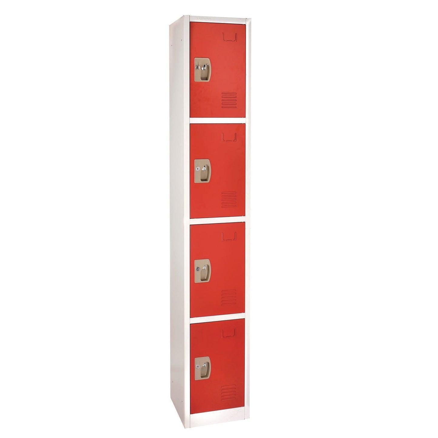 AdirOffice Steel Storage Locker, 4 Compartment, 12 x 12 x 72, Red