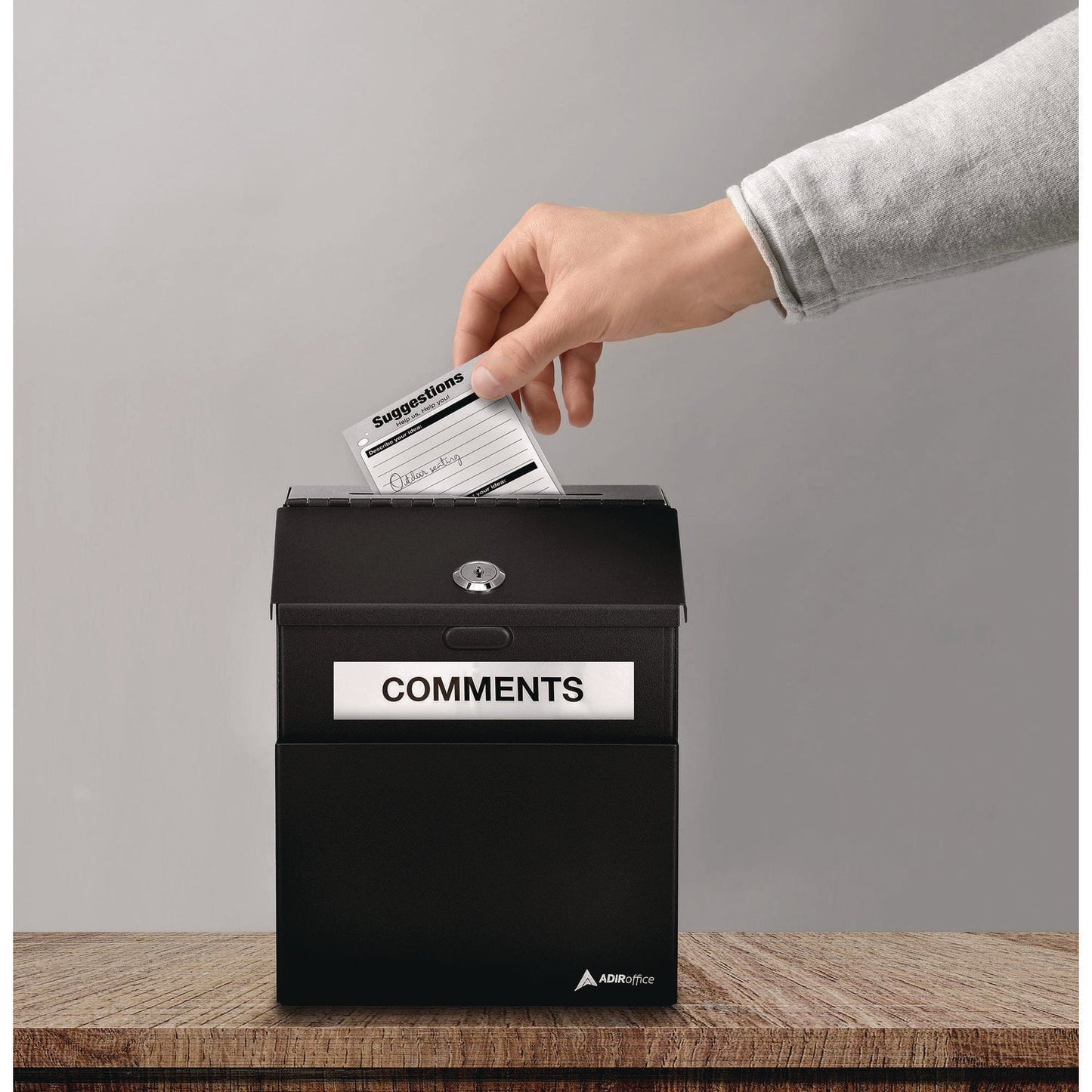 AdirOffice Wall Mountable Steel Suggestion Secure Drop Box with Key, 7 x 6 x 8.5, Stainless Steel 304, Black