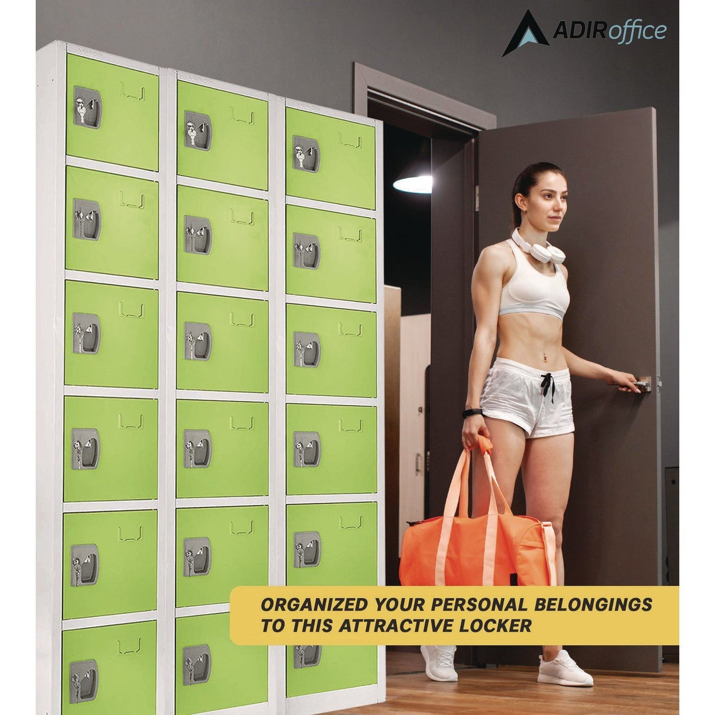 AdirOffice Steel Storage Locker, 6 Compartment, 12 x 12 x 72, Green