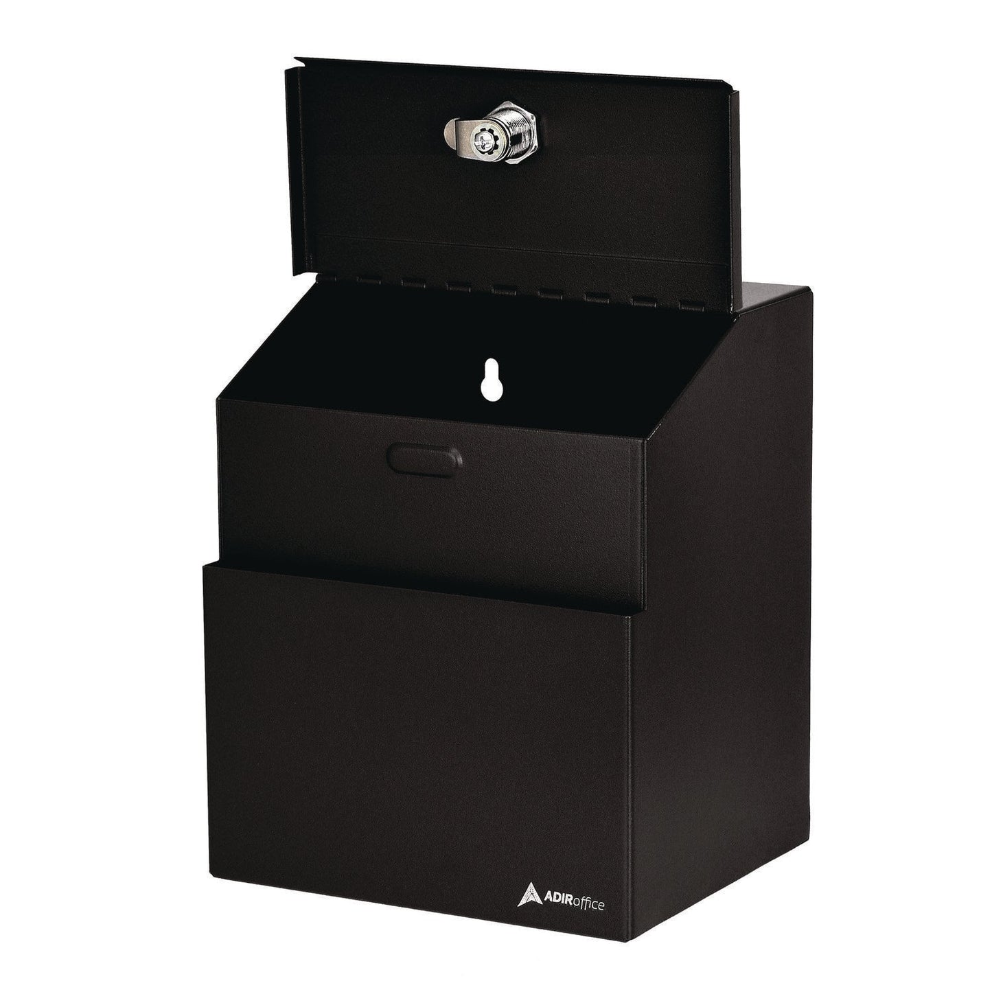AdirOffice Wall Mountable Steel Suggestion Secure Drop Box with Key, 7 x 6 x 8.5, Stainless Steel 304, Black