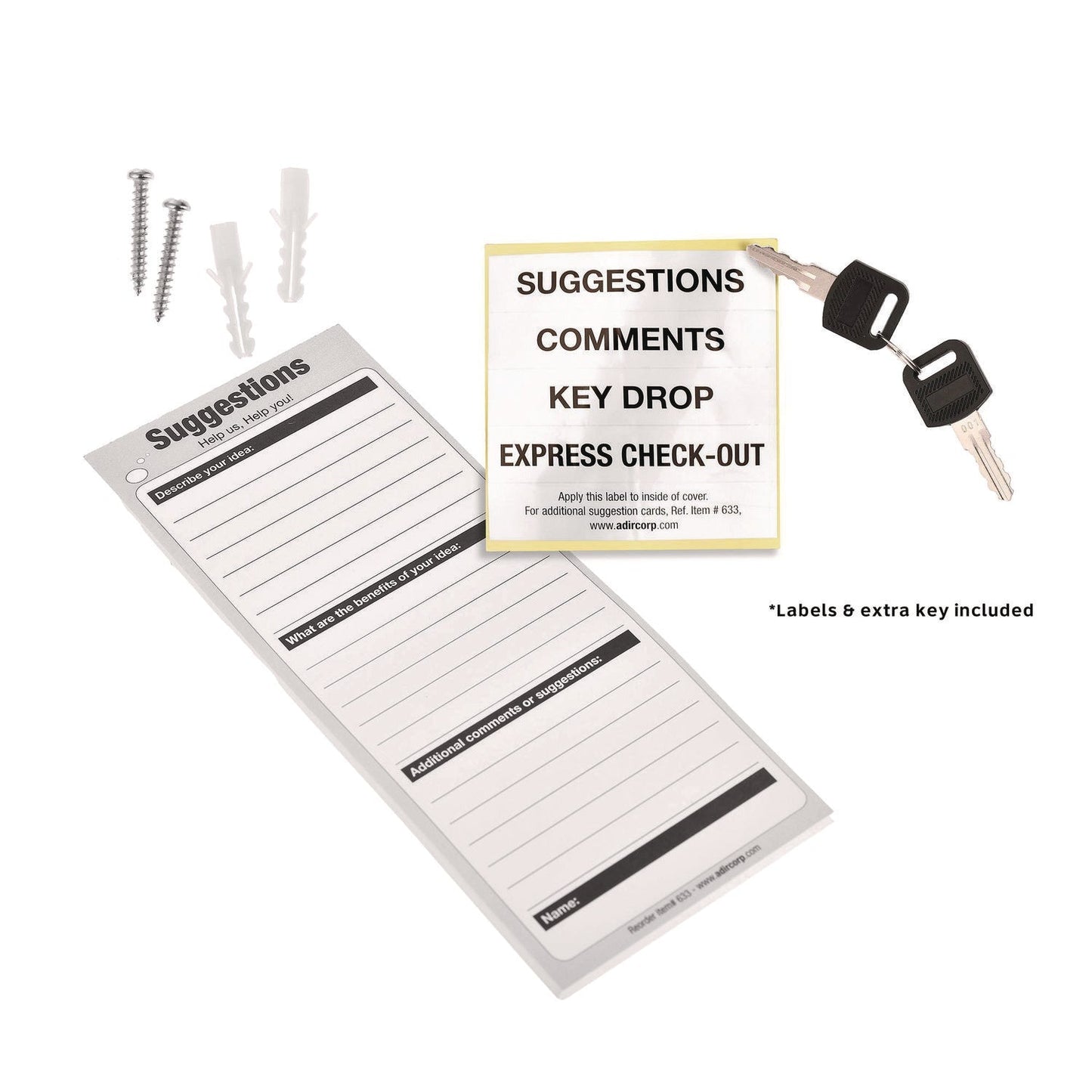 AdirOffice Wall Mountable Steel Suggestion Secure Drop Box with Key, 7 x 6 x 8.5, Stainless Steel 304, Black