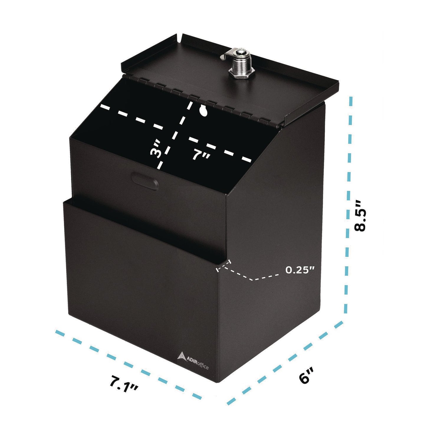 AdirOffice Wall Mountable Steel Suggestion Secure Drop Box with Key, 7 x 6 x 8.5, Stainless Steel 304, Black