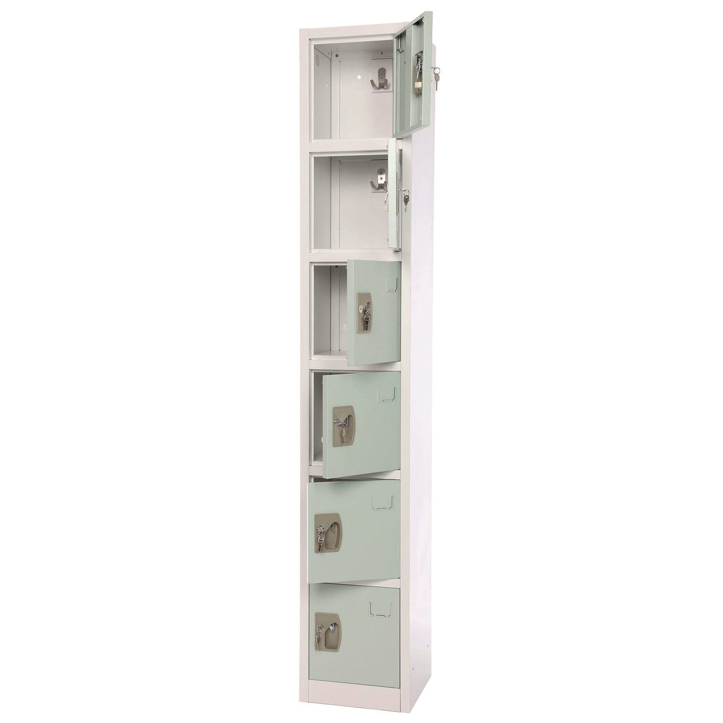 AdirOffice Steel Storage Locker, 6 Compartment, 12 x 12 x 72, Misty Green