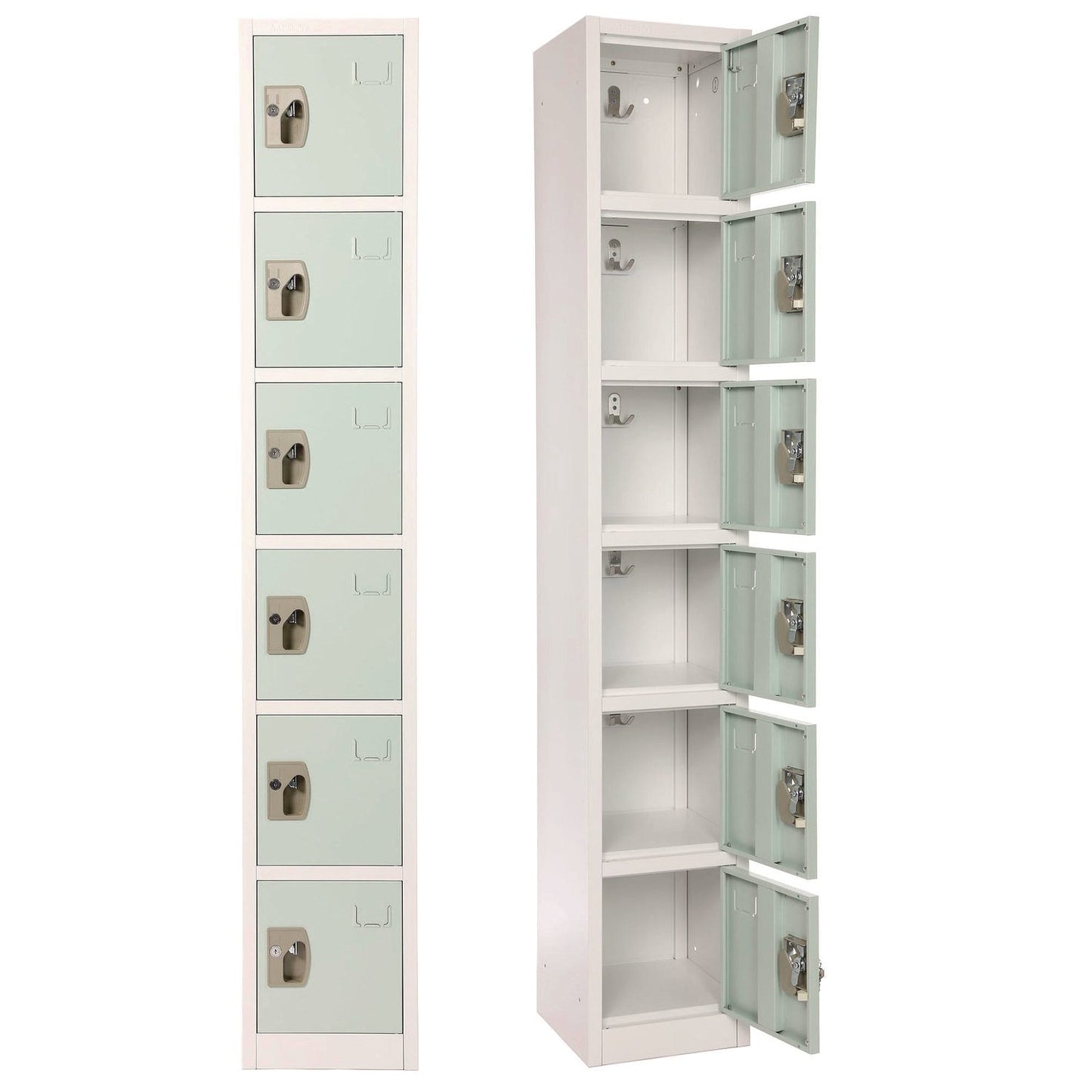 AdirOffice Steel Storage Locker, 6 Compartment, 12 x 12 x 72, Misty Green