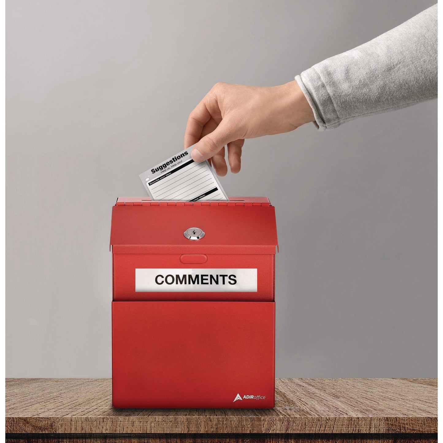 AdirOffice Wall Mountable Steel Suggestion Secure Drop Box with Key, 7 x 6 x 8.5, Stainless Steel 304, Red