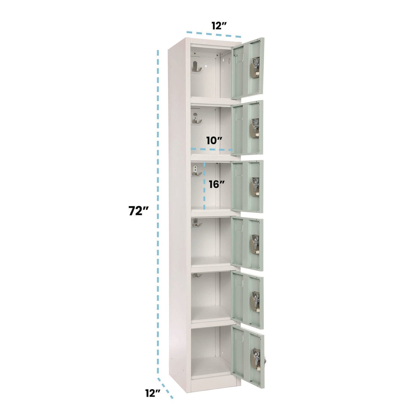 AdirOffice Steel Storage Locker, 6 Compartment, 12 x 12 x 72, Misty Green