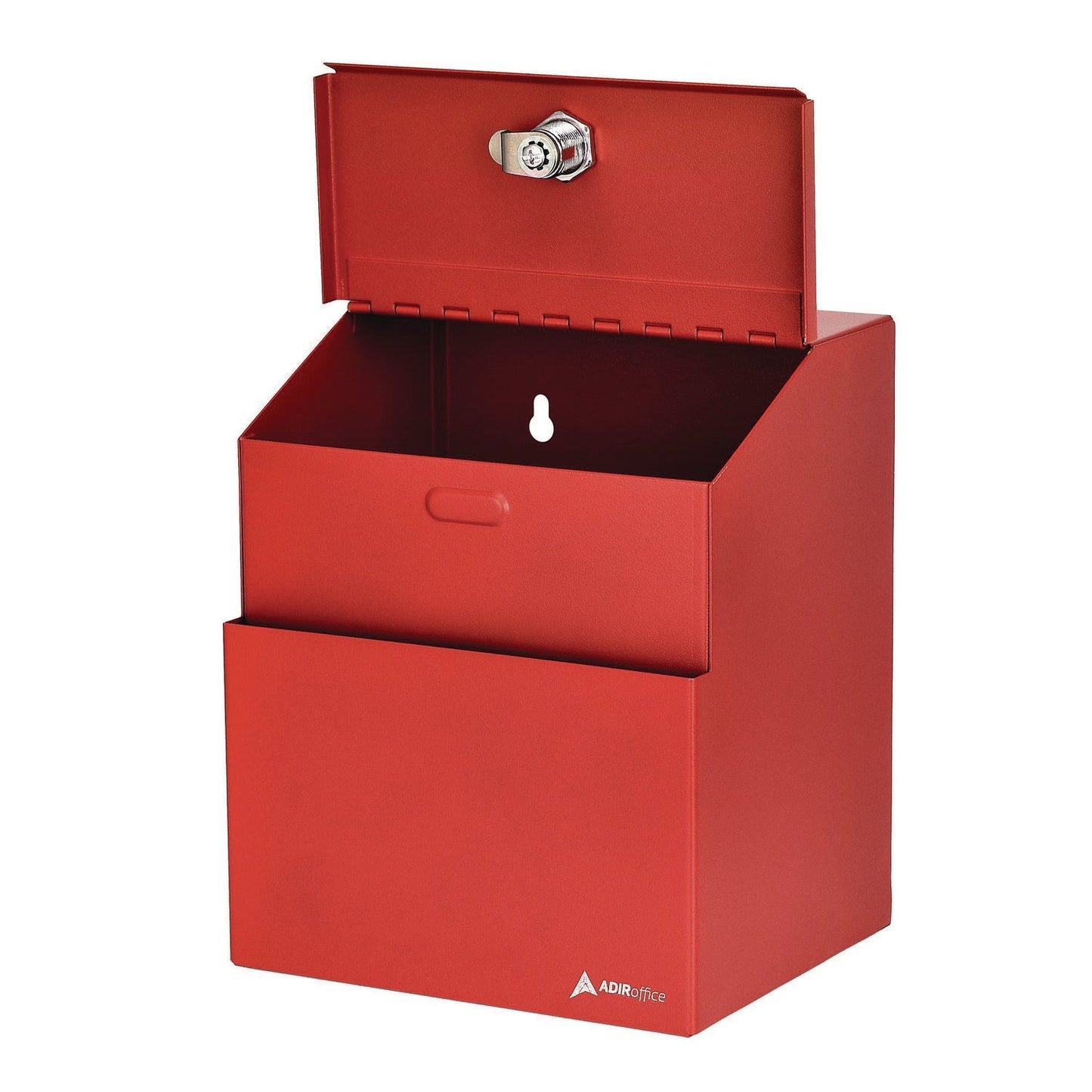 AdirOffice Wall Mountable Steel Suggestion Secure Drop Box with Key, 7 x 6 x 8.5, Stainless Steel 304, Red