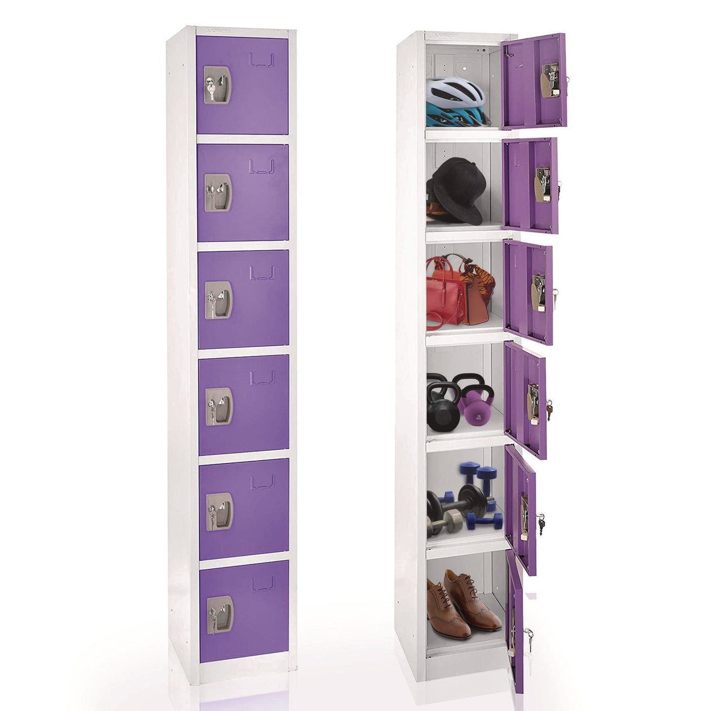 AdirOffice Steel Storage Locker, 6 Compartment, 12 x 12 x 72, Purple