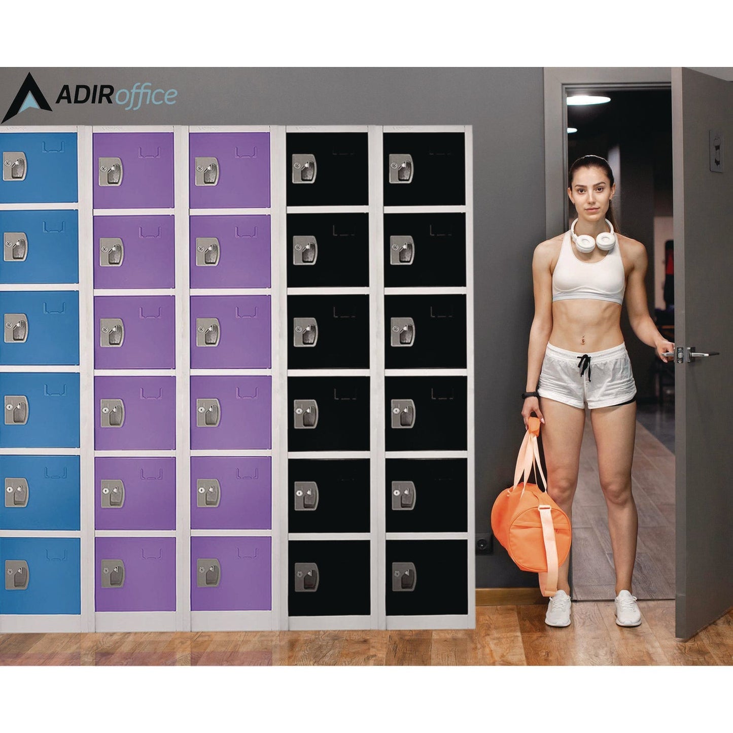 AdirOffice Steel Storage Locker, 6 Compartment, 12 x 12 x 72, Purple
