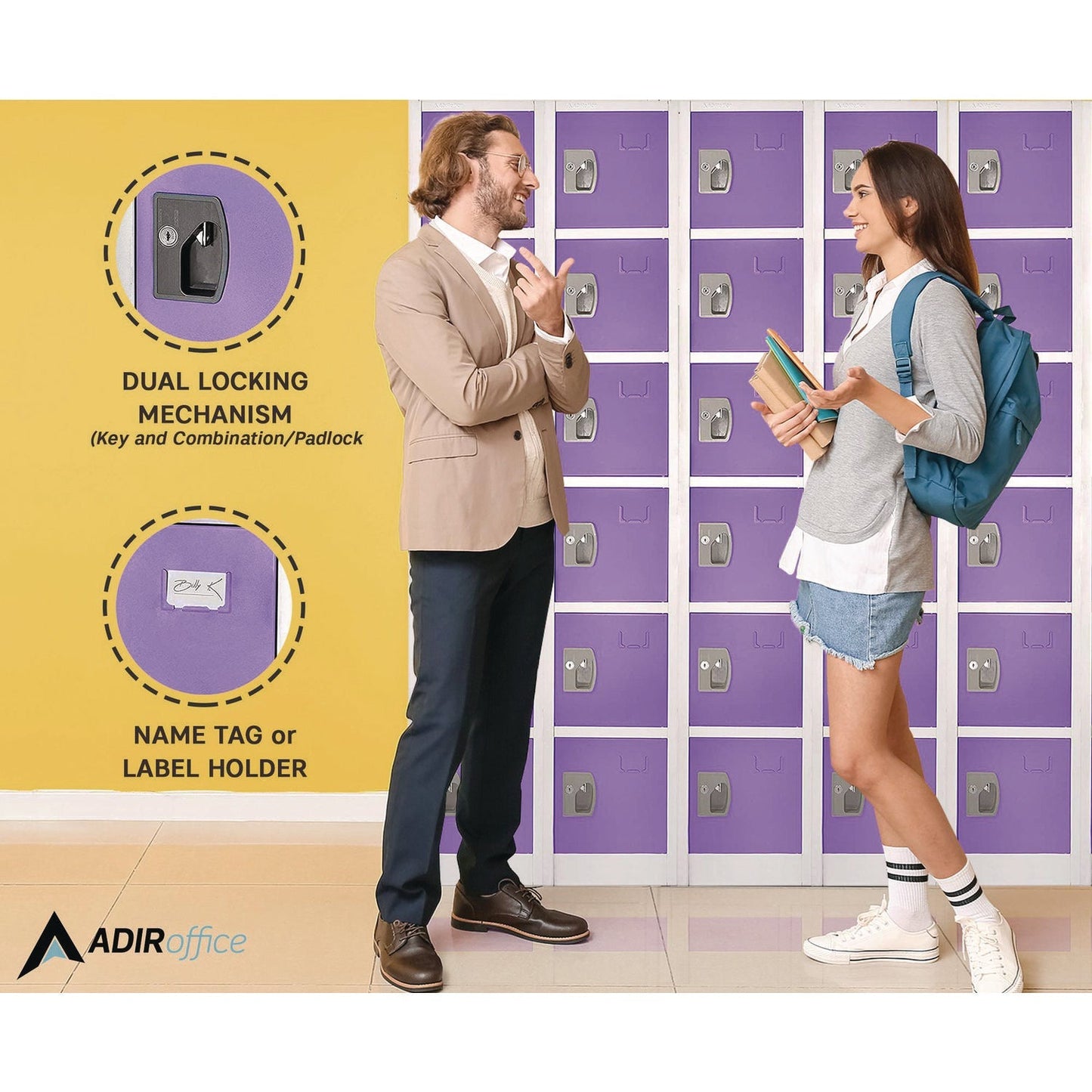 AdirOffice Steel Storage Locker, 6 Compartment, 12 x 12 x 72, Purple