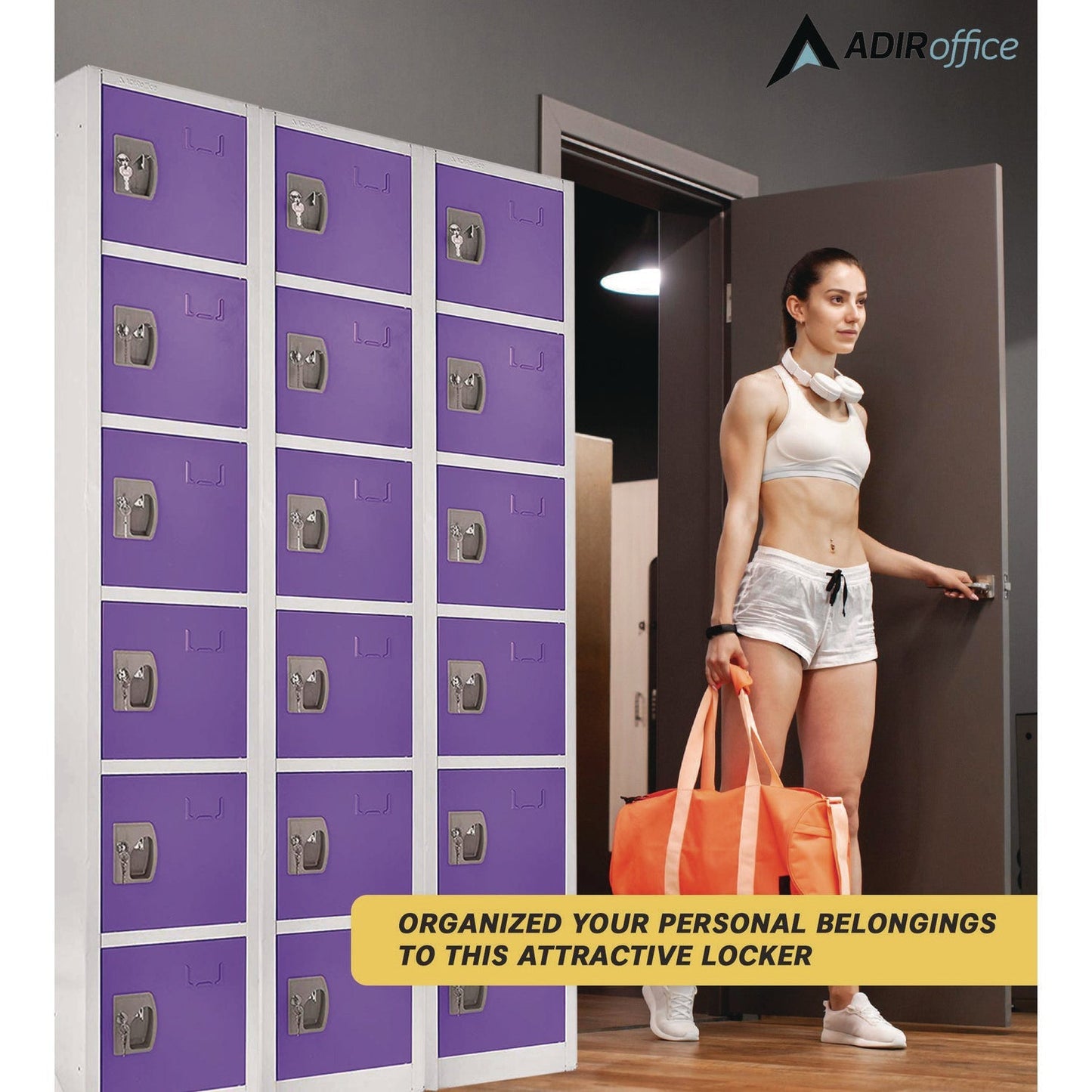 AdirOffice Steel Storage Locker, 6 Compartment, 12 x 12 x 72, Purple