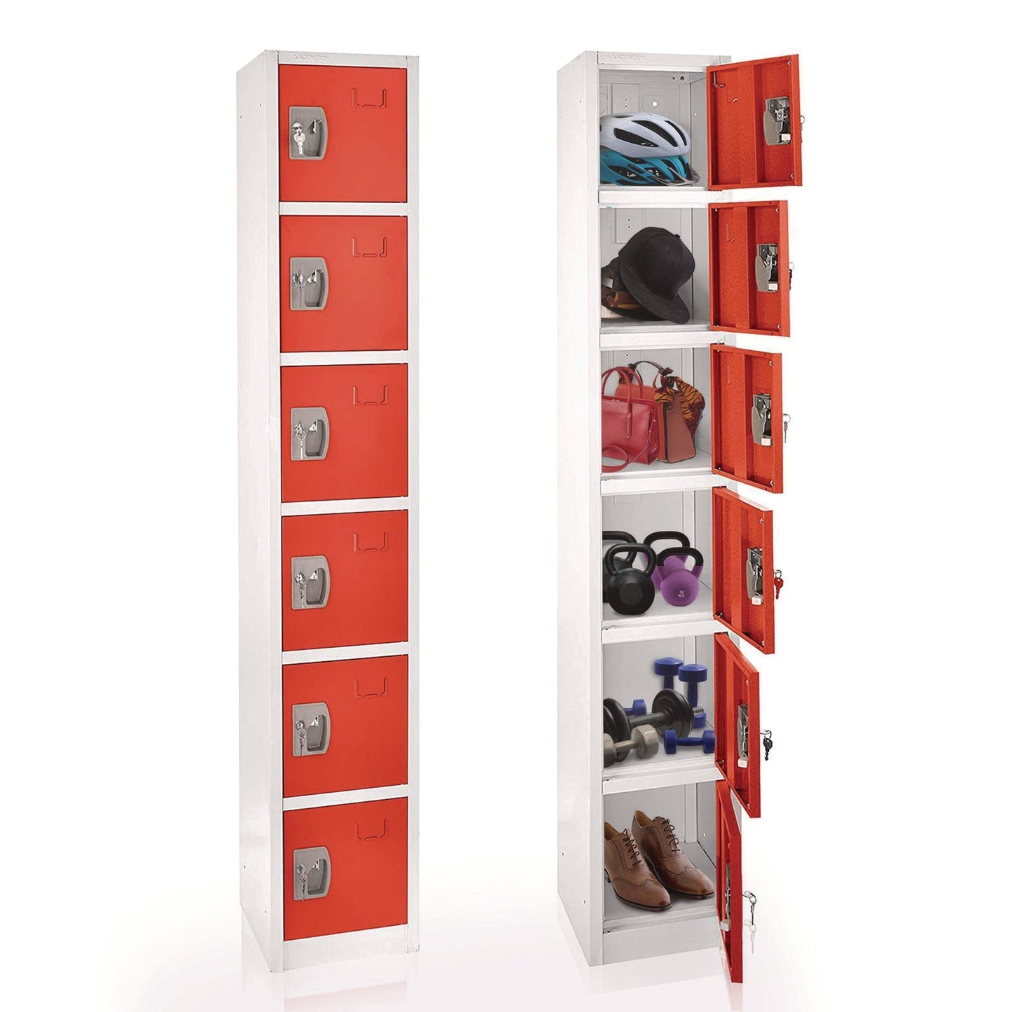 AdirOffice Steel Storage Locker, 6 Compartment, 12 x 12 x 72, Red