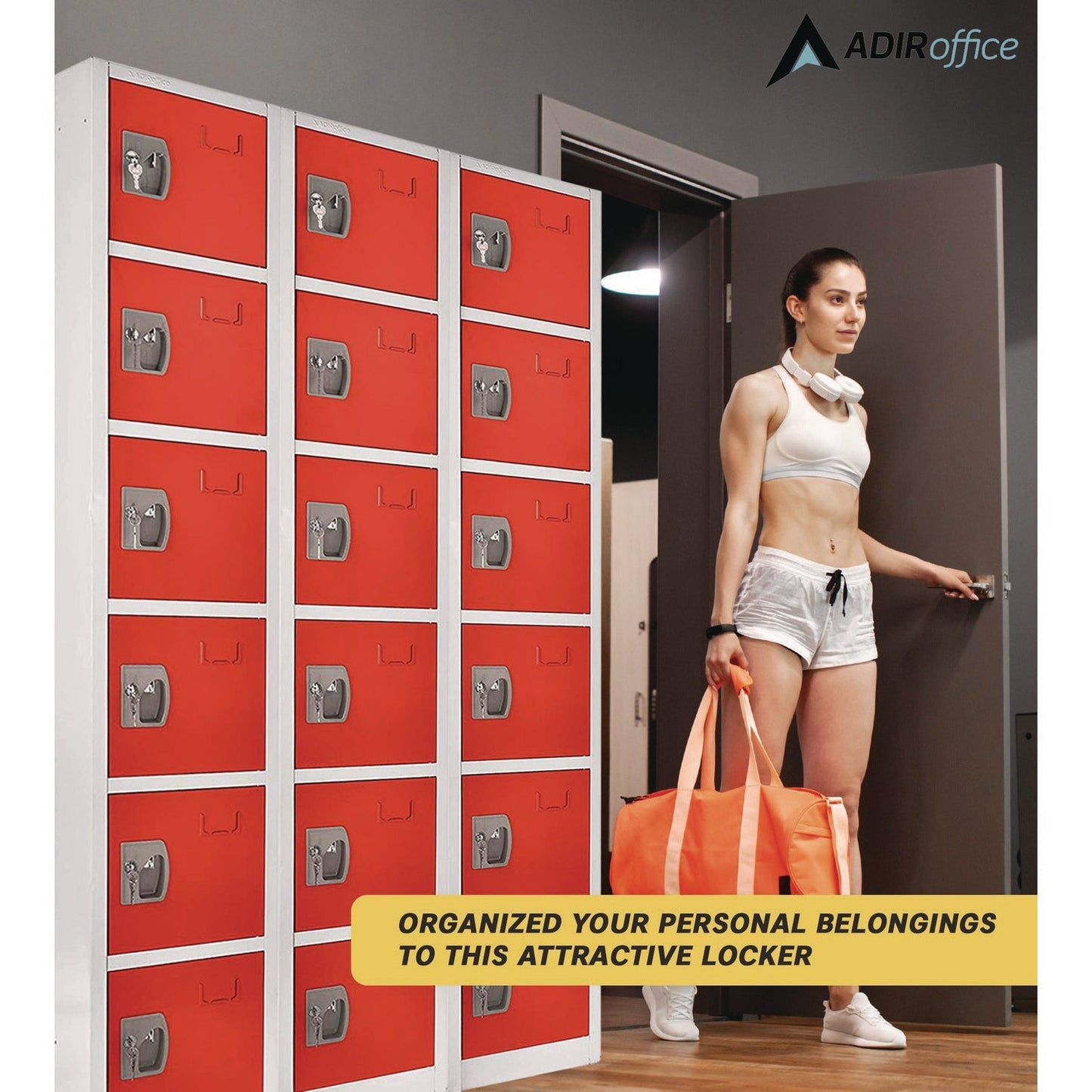 AdirOffice Steel Storage Locker, 6 Compartment, 12 x 12 x 72, Red