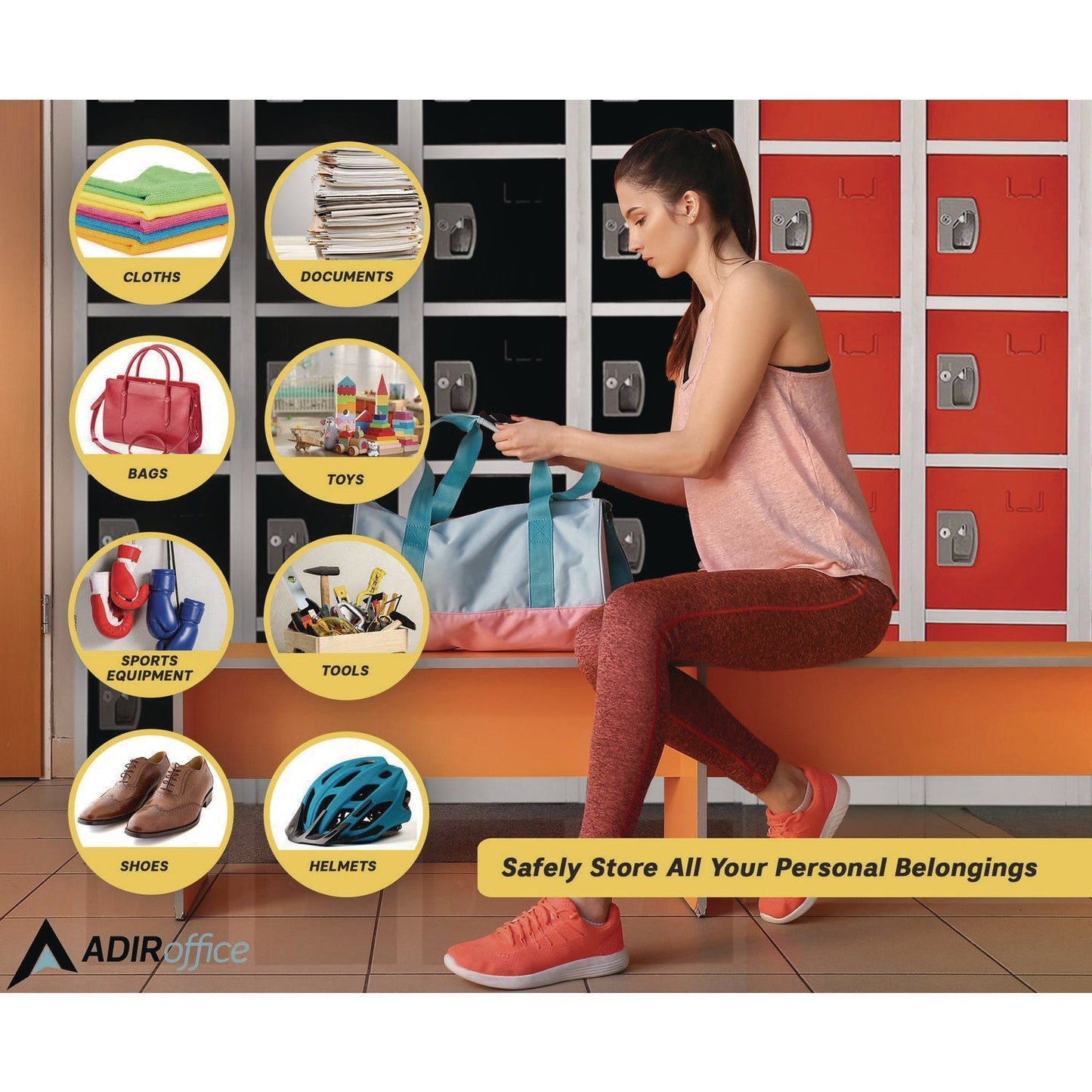 AdirOffice Steel Storage Locker, 6 Compartment, 12 x 12 x 72, Red
