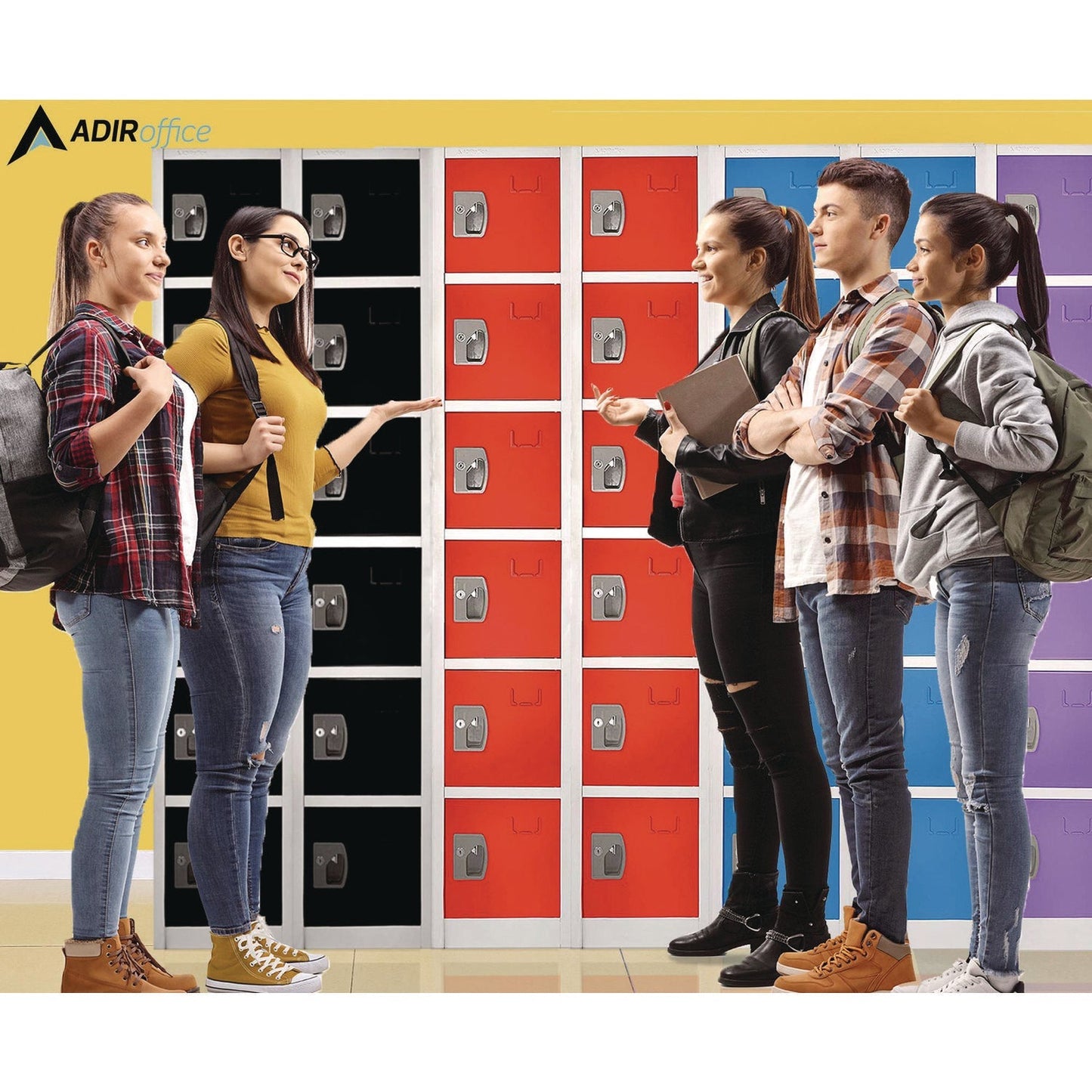 AdirOffice Steel Storage Locker, 6 Compartment, 12 x 12 x 72, Red