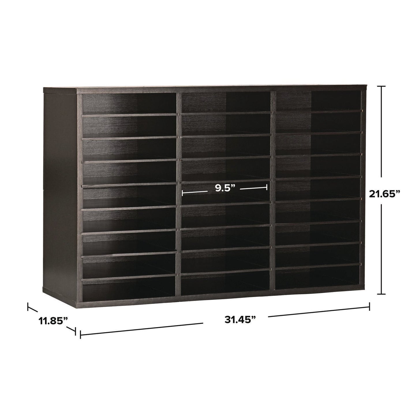 AdirOffice Wooden 27 Compartment Literature Organizer, 27 Sections, Letter Size, 31.49 x 11.81 x 21.65, Black