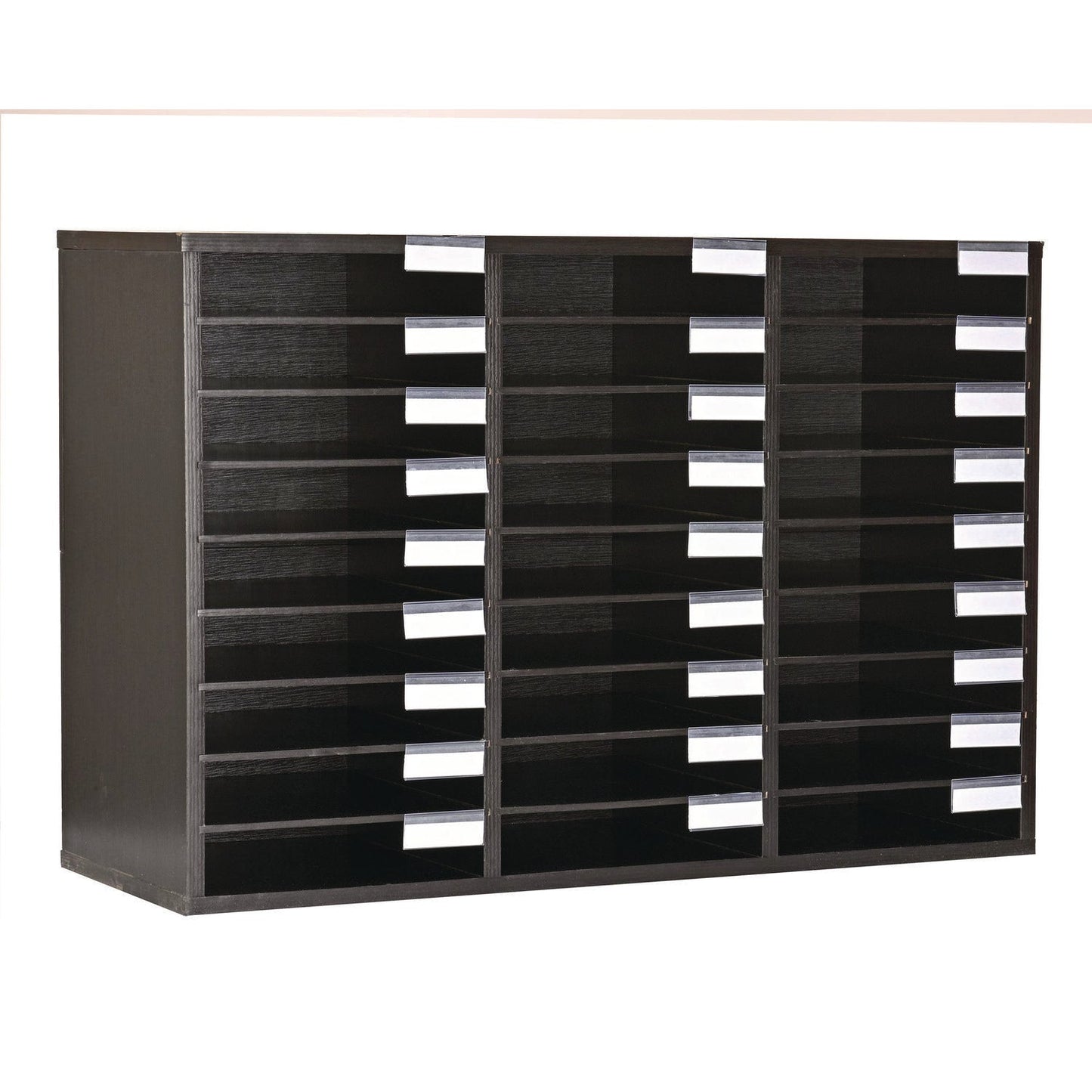 AdirOffice Wooden 27 Compartment Literature Organizer, 27 Sections, Letter Size, 31.49 x 11.81 x 21.65, Black