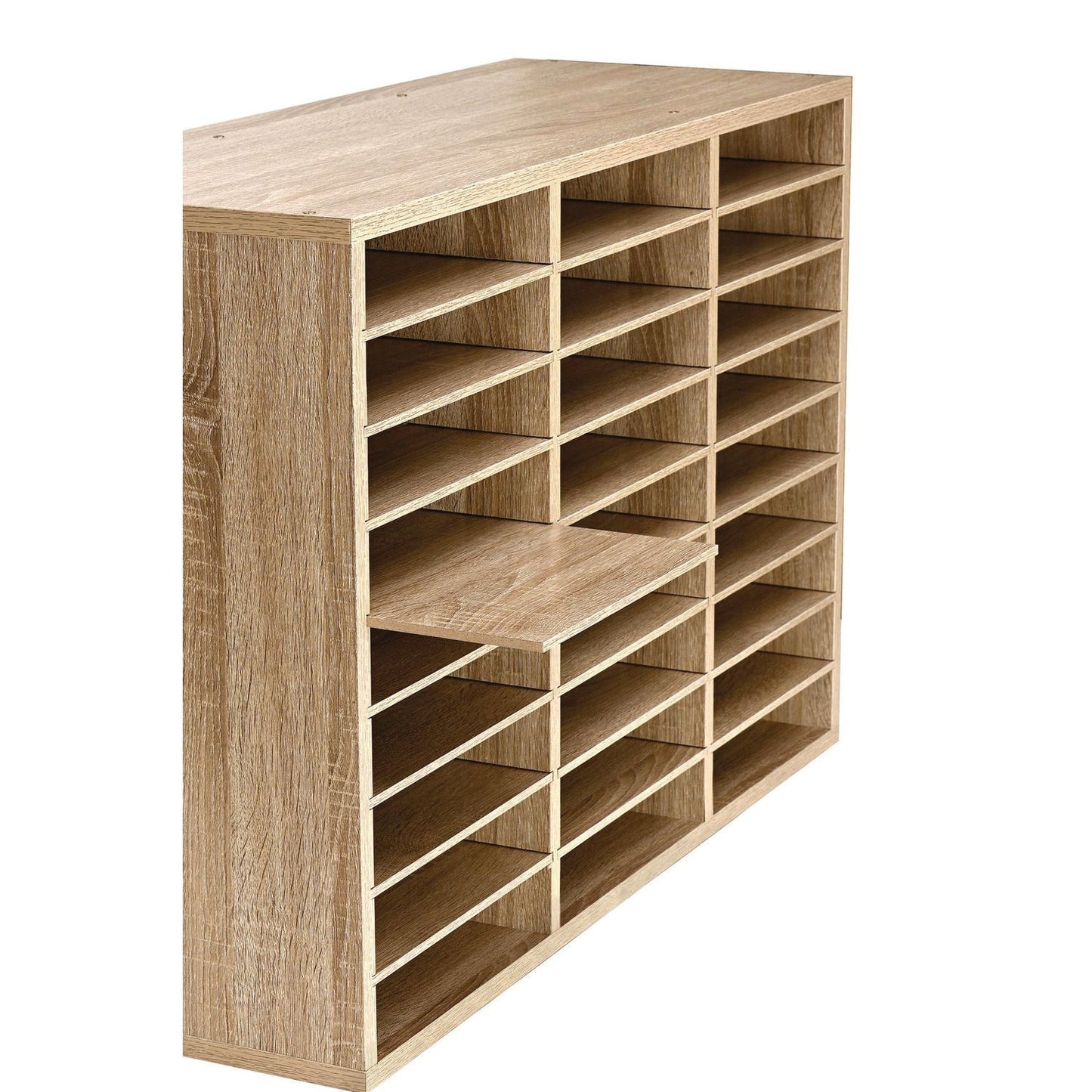 AdirOffice Wooden 27 Compartment Literature Organizer, 27 Sections, Letter Size, 31.49 x 11.81 x 21.65, Medium Oak