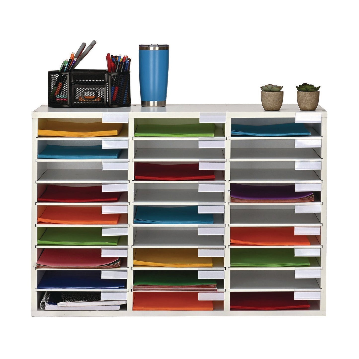 AdirOffice Wooden 27 Compartment Literature Organizer, 27 Sections, Letter Size, 31.49 x 11.81 x 21.65, White