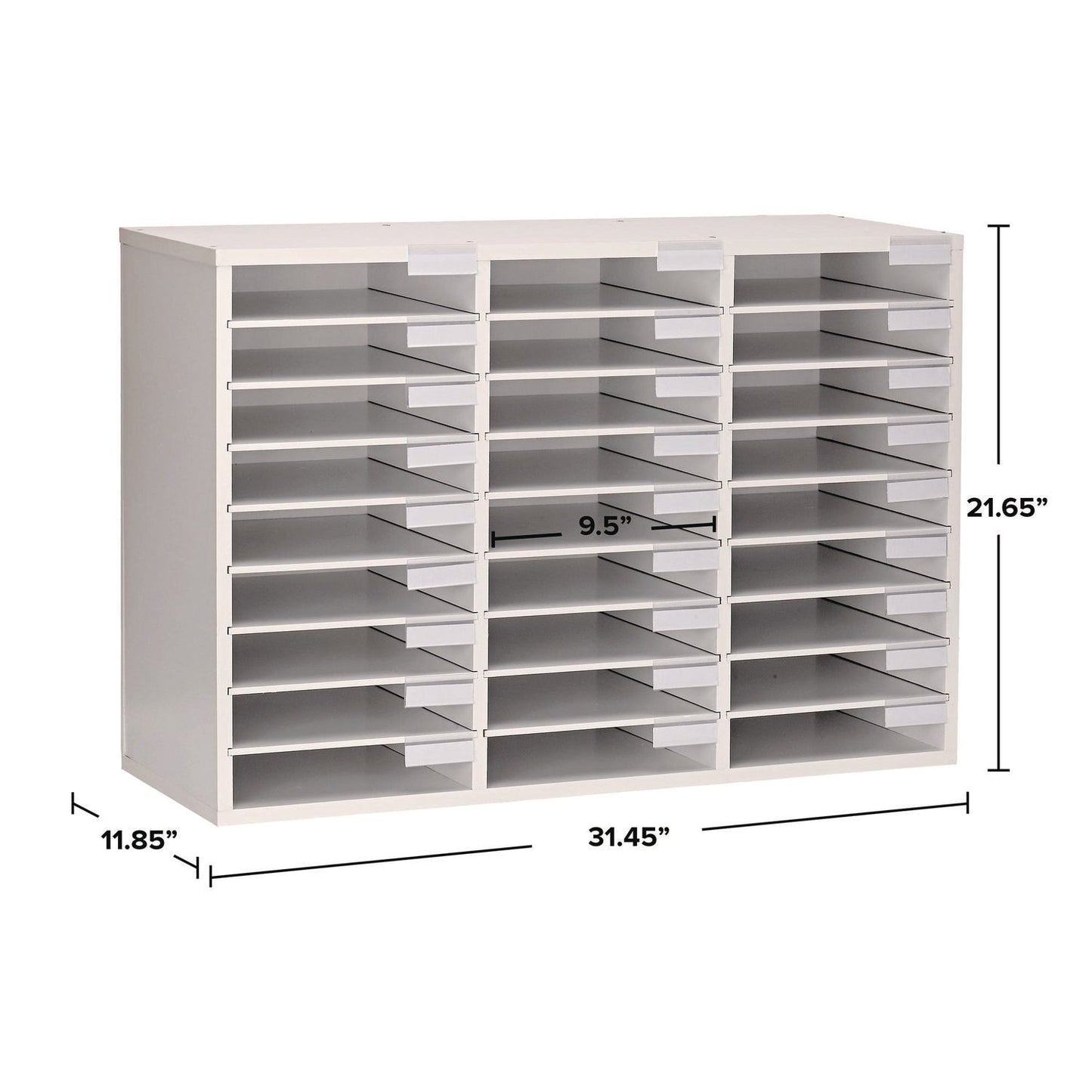 AdirOffice Wooden 27 Compartment Literature Organizer, 27 Sections, Letter Size, 31.49 x 11.81 x 21.65, White