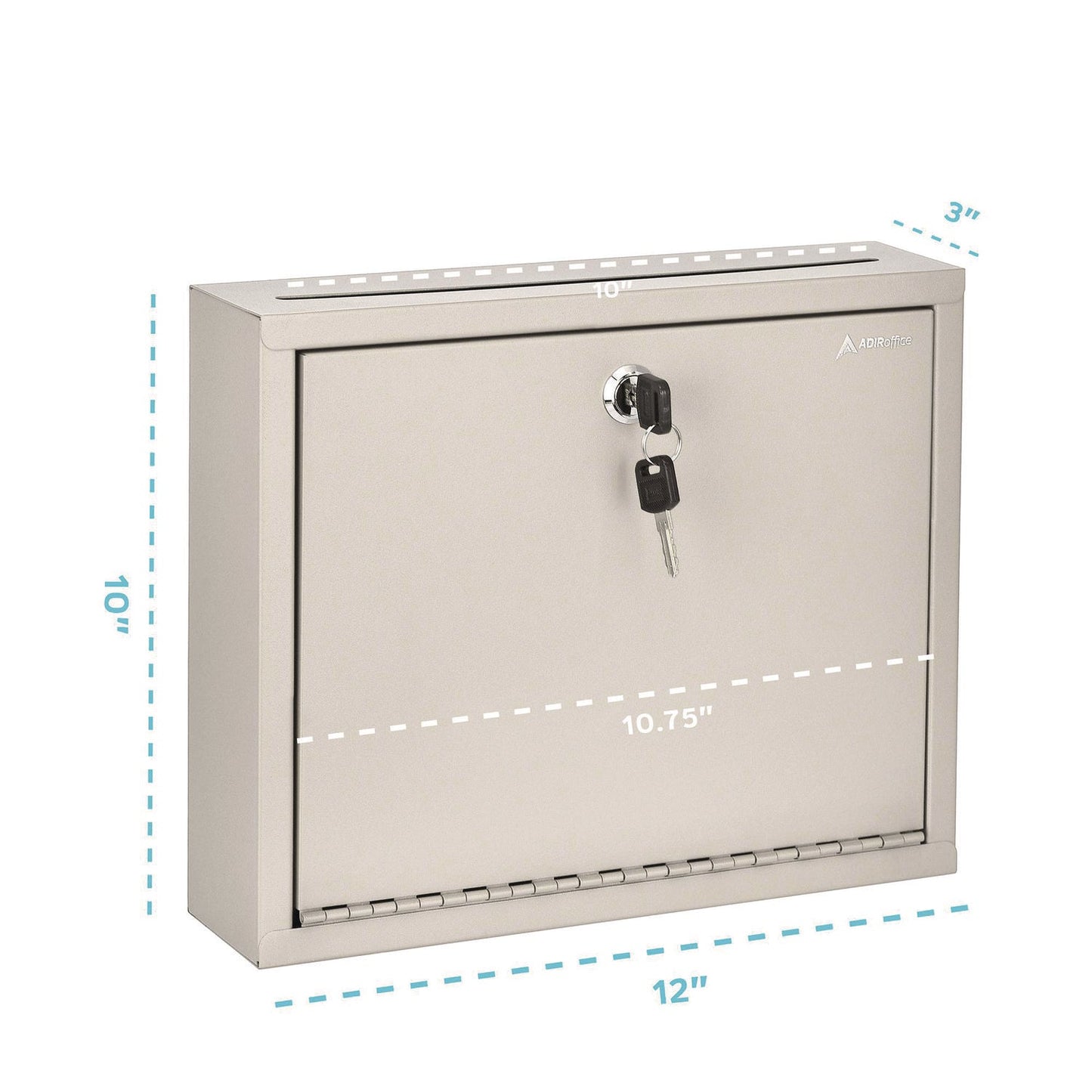 AdirOffice Large Size Steel Multi-Purpose Secure Drop Box, 12 x 3 x 10, Beige