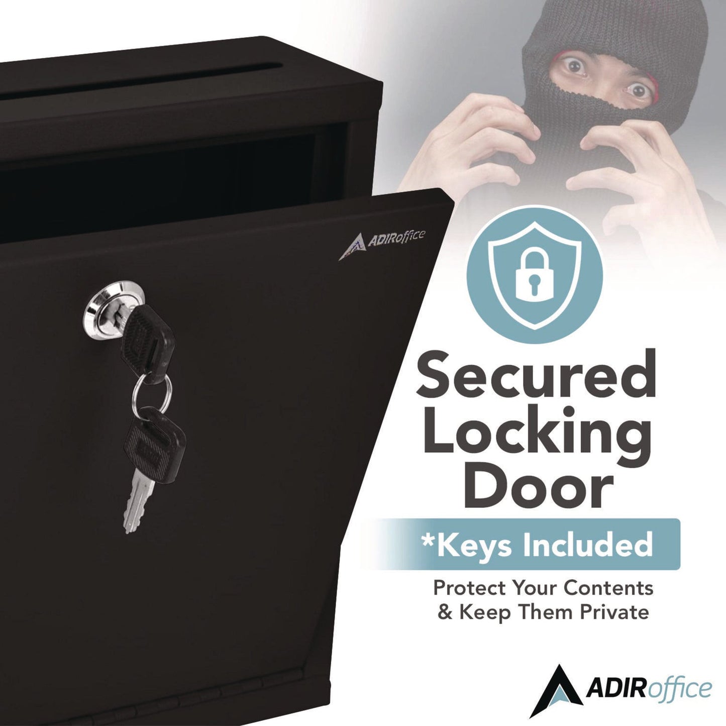 AdirOffice Large Size Steel Multi-Purpose Secure Drop Box, 12 x 3 x 10, Black