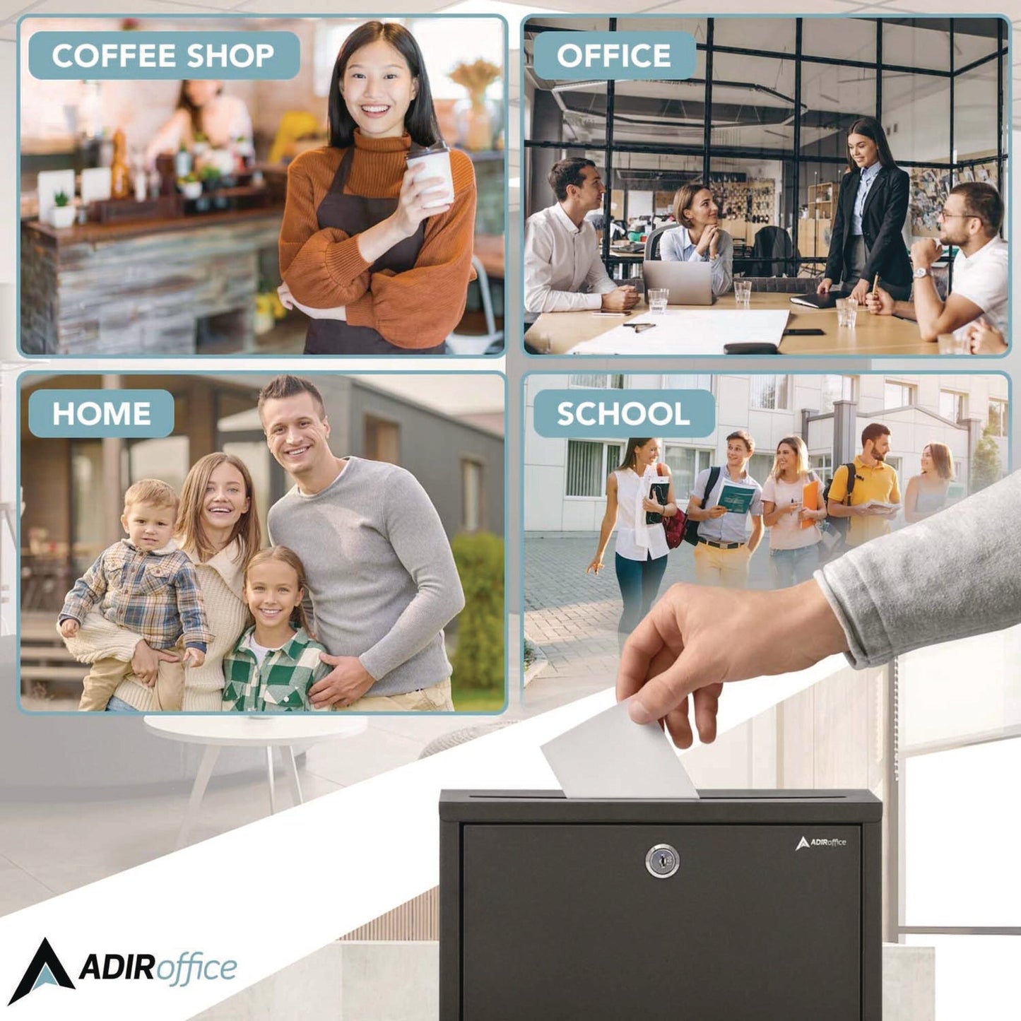 AdirOffice Large Size Steel Multi-Purpose Secure Drop Box, 12 x 3 x 10, Black