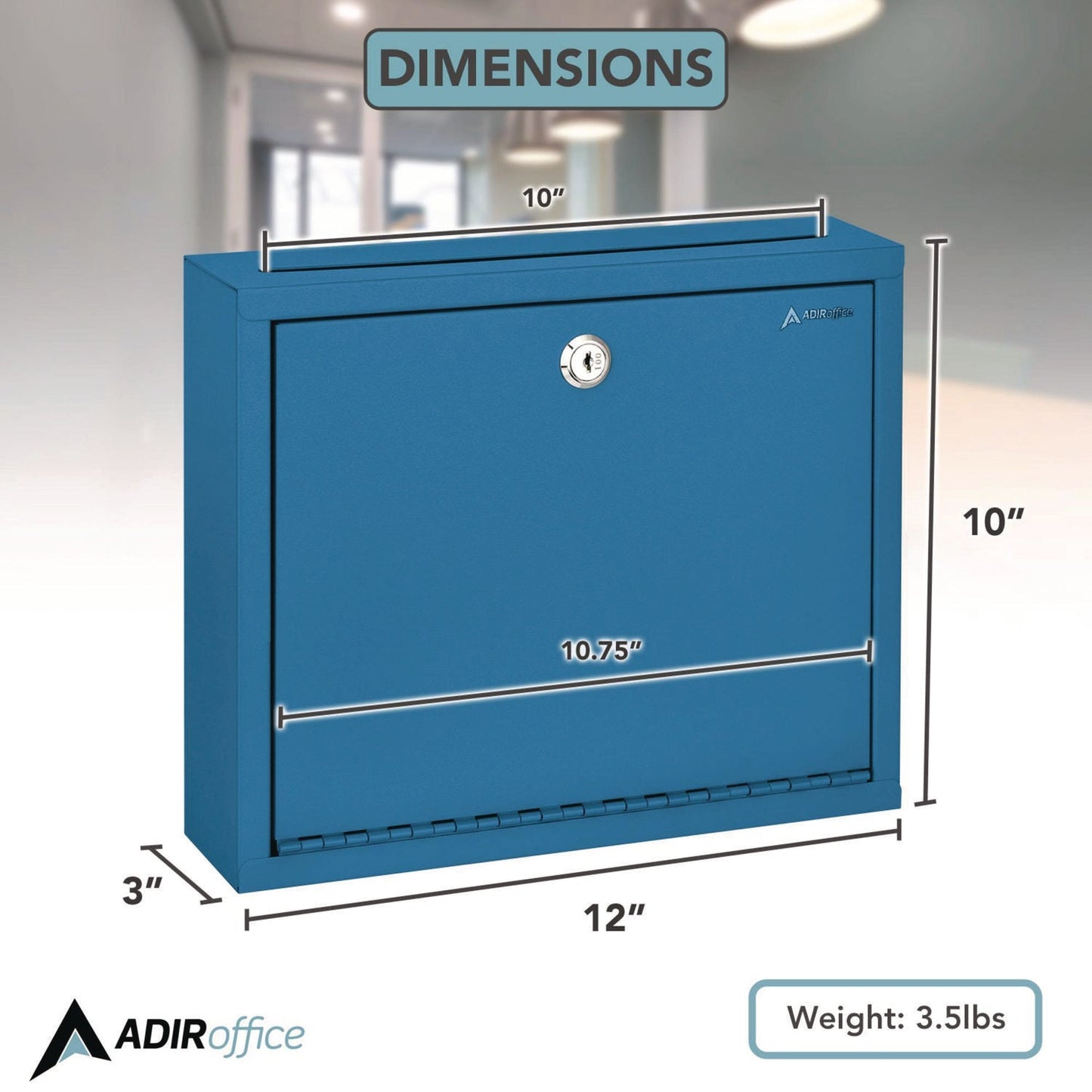 AdirOffice Large Size Steel Multi-Purpose Secure Drop Box, 12 x 3 x10, Blue