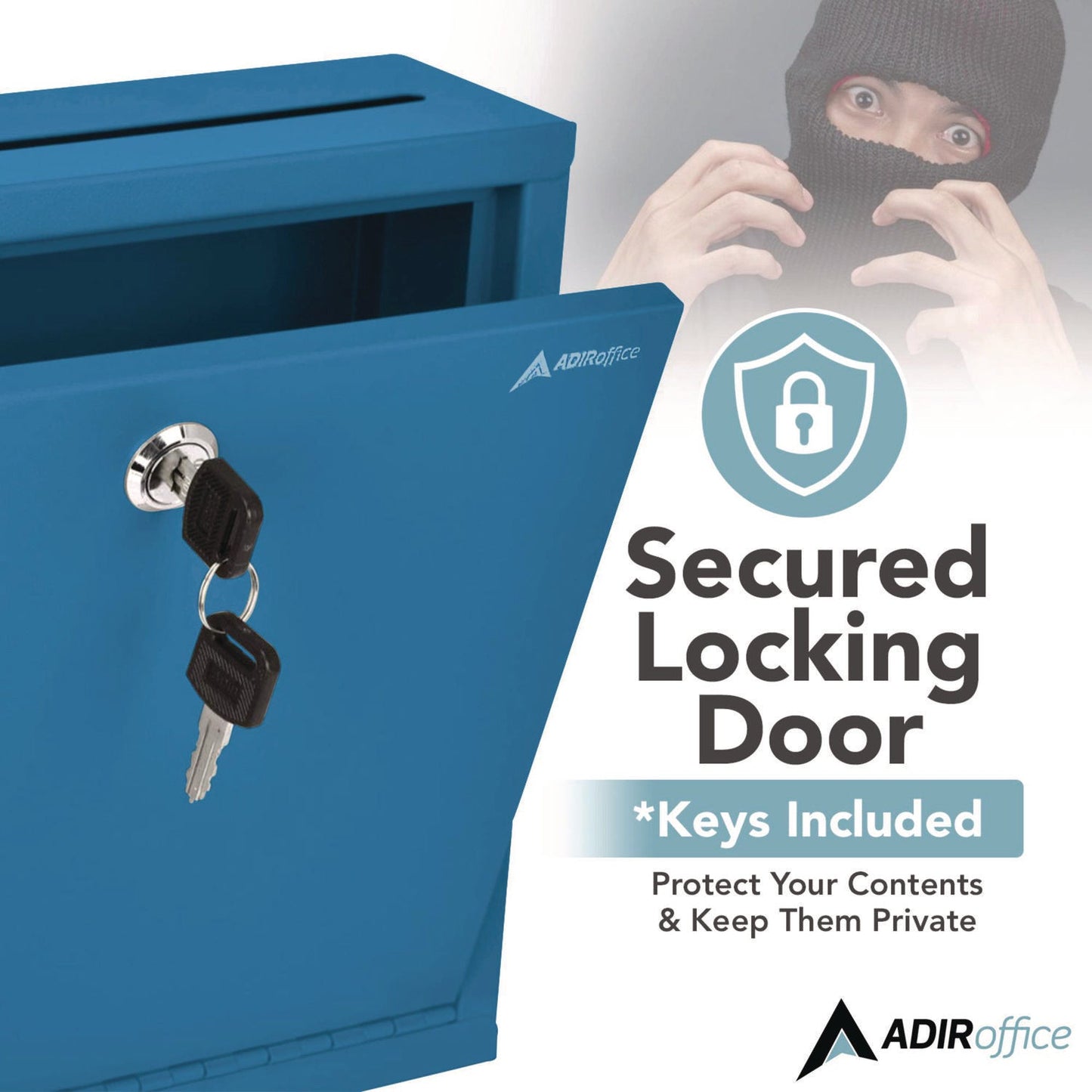 AdirOffice Large Size Steel Multi-Purpose Secure Drop Box, 12 x 3 x10, Blue