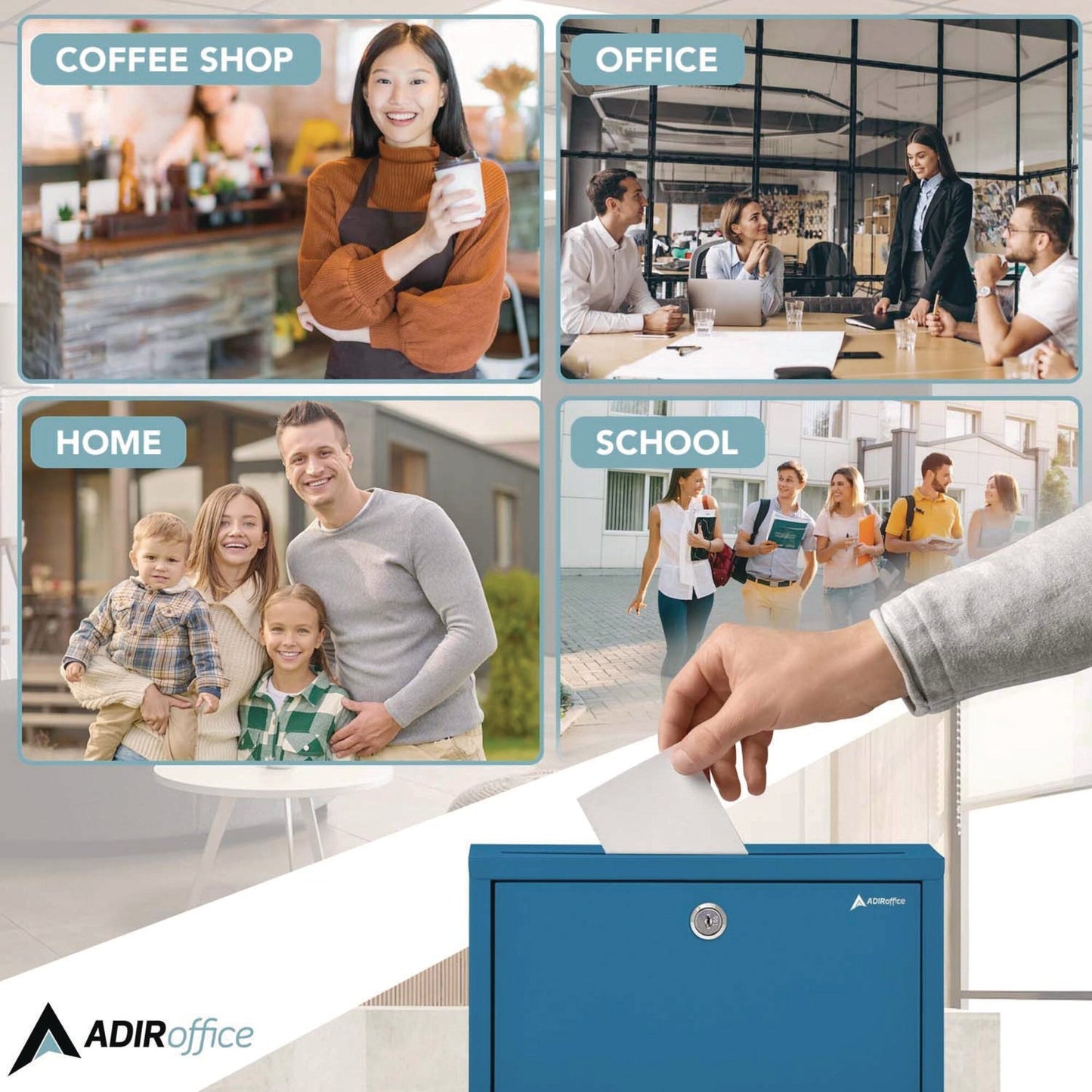 AdirOffice Large Size Steel Multi-Purpose Secure Drop Box, 12 x 3 x10, Blue