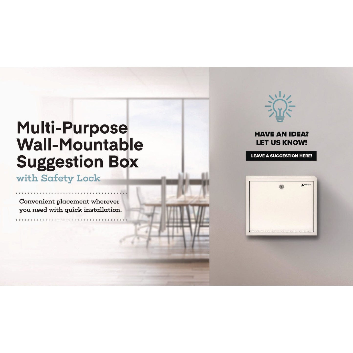AdirOffice Large Size Steel Multi-Purpose Secure Drop Box, 12 x 3 x 10, White