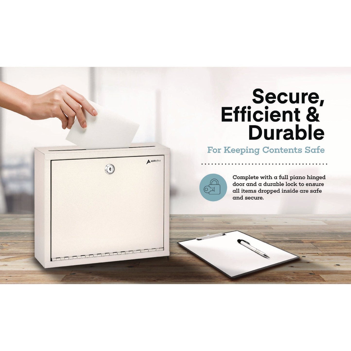 AdirOffice Large Size Steel Multi-Purpose Secure Drop Box, 12 x 3 x 10, White