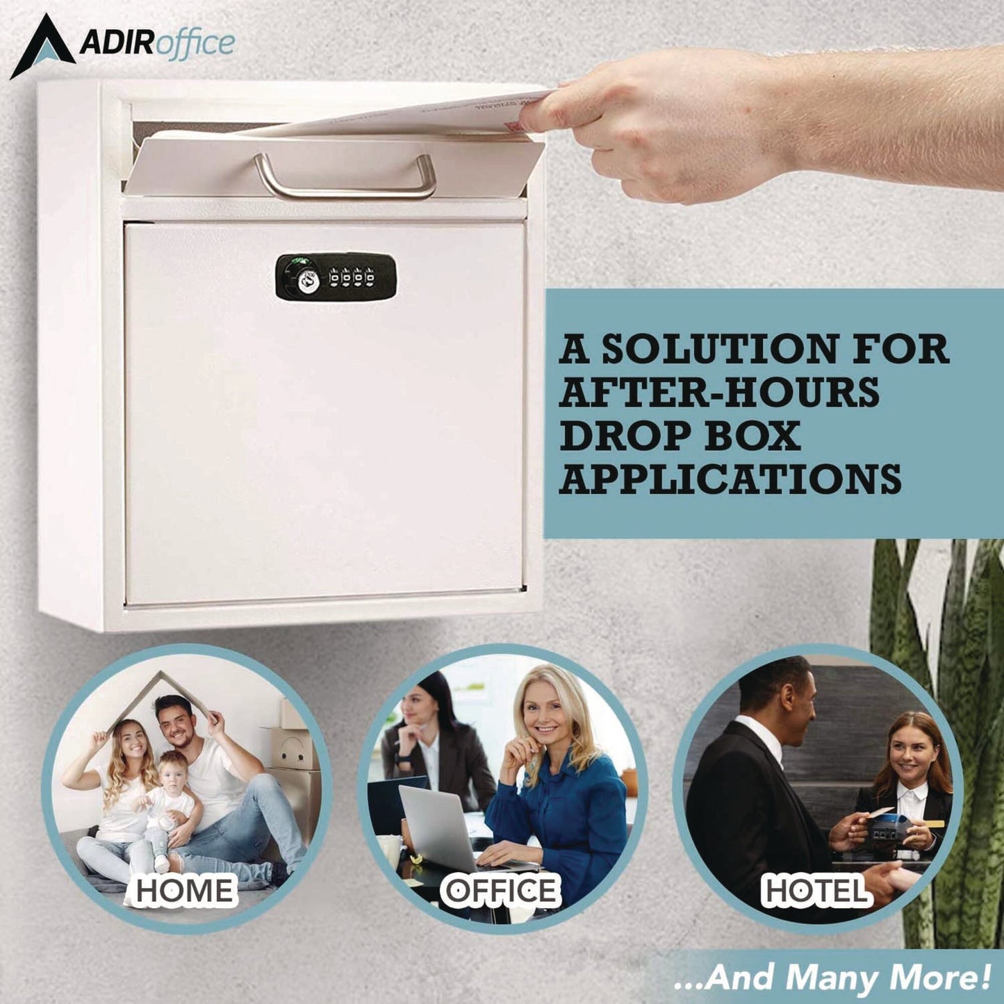 AdirOffice Medium Secure Drop Box Wall Mounted Locking Mail Box with Key and Combination Lock, 10.51 x 4.72 x 12, White