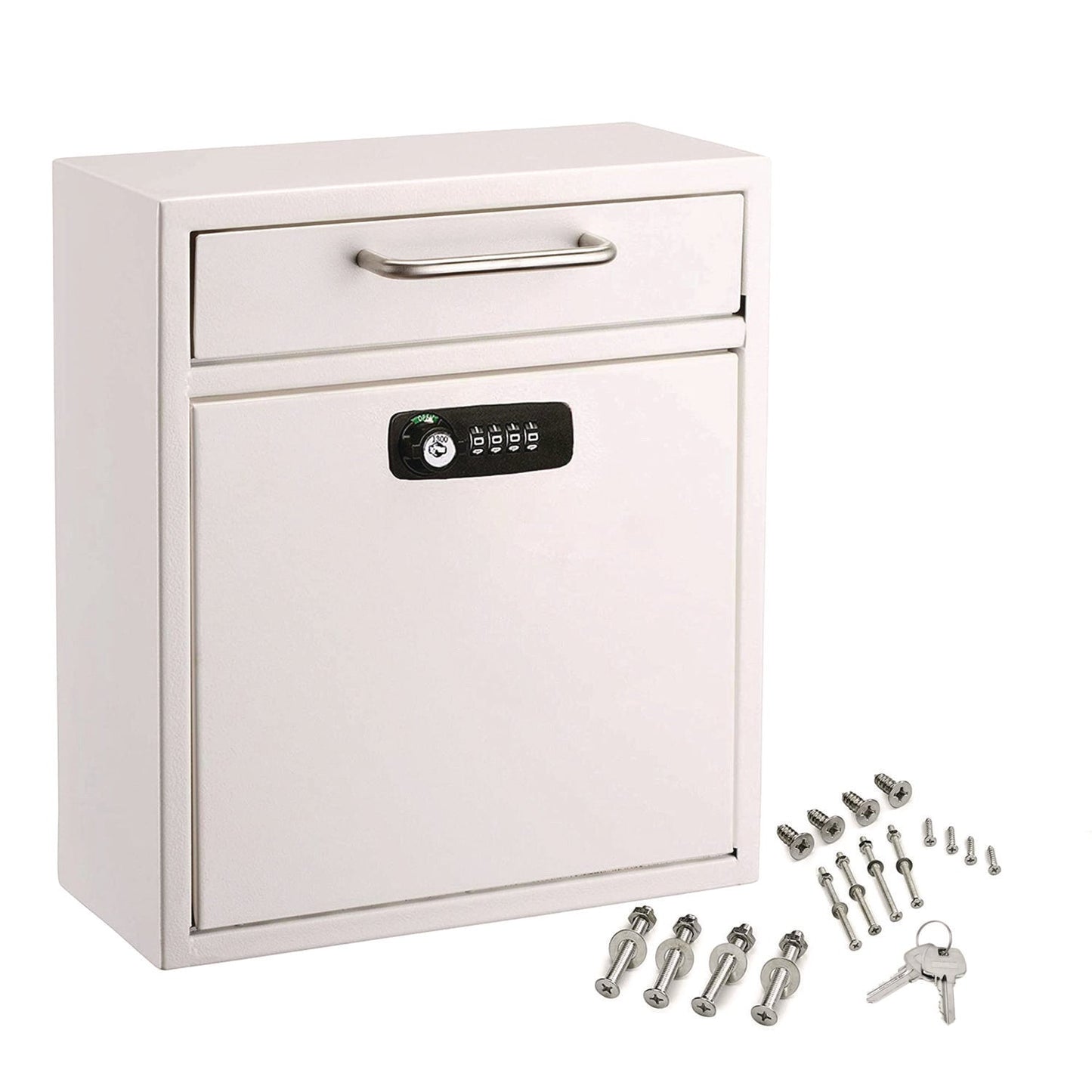 AdirOffice Medium Secure Drop Box Wall Mounted Locking Mail Box with Key and Combination Lock, 10.51 x 4.72 x 12, White