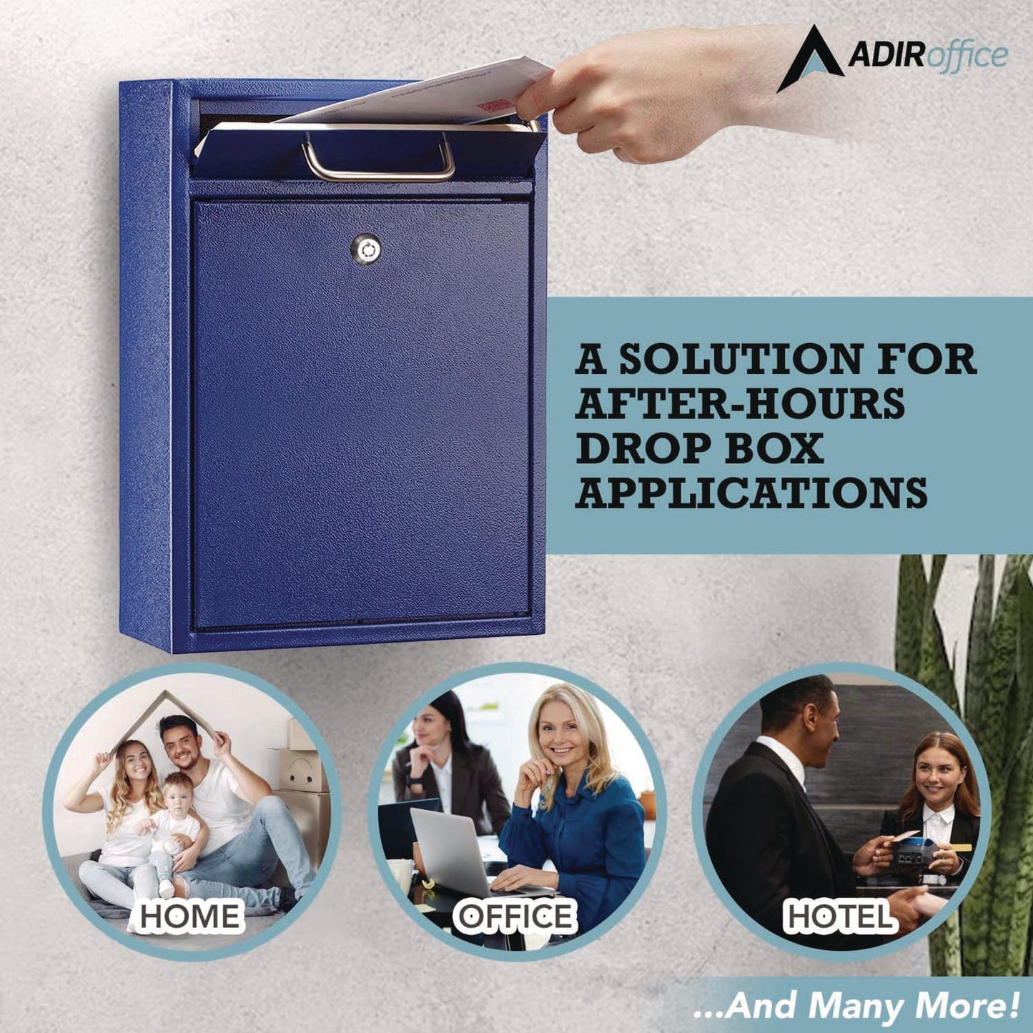 AdirOffice Large Ultimate Secure Drop Box Wall Mounted Mail Box, 11.2 x 4.7 x 16.2, Blue