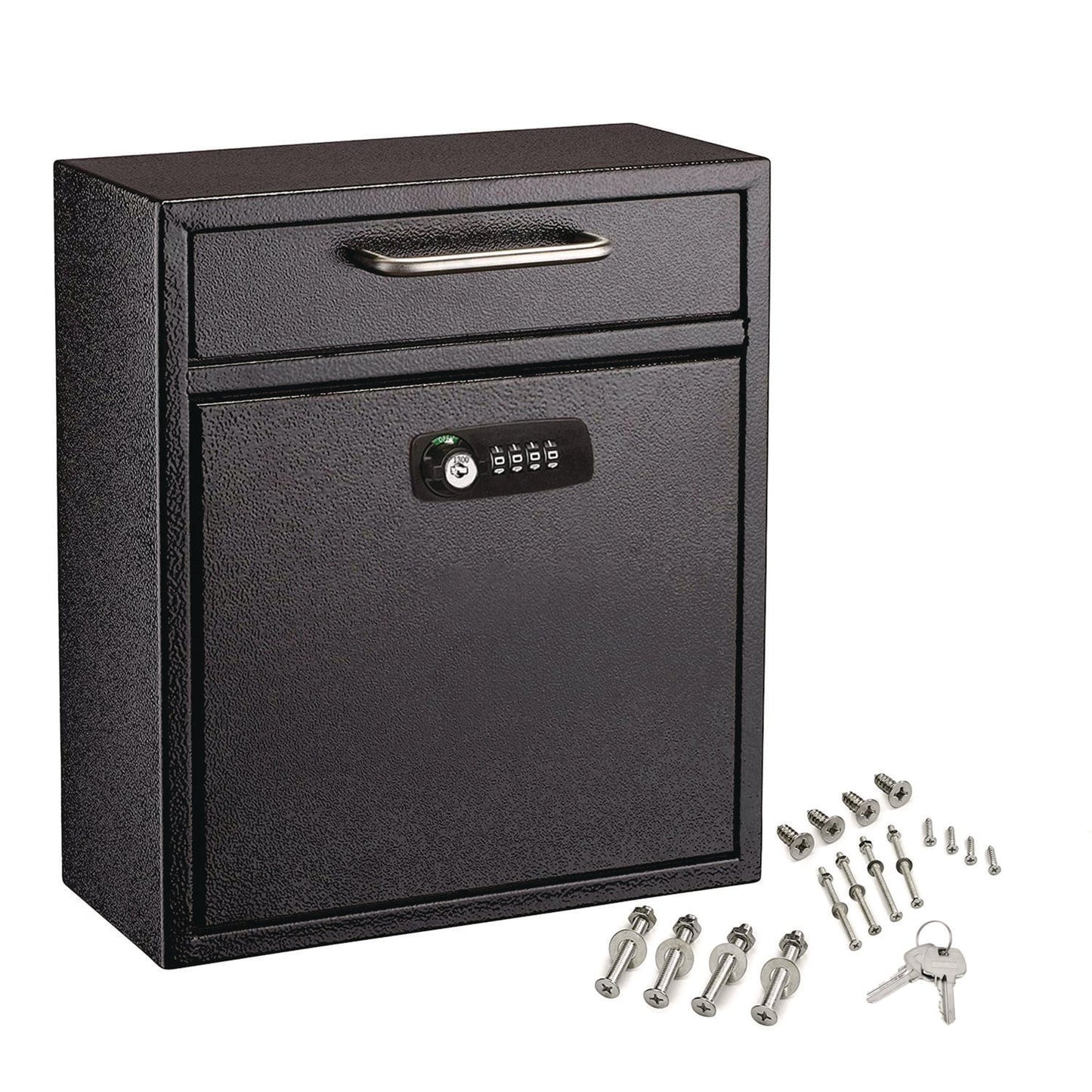 AdirOffice Medium Secure Drop Box Wall Mounted Locking Mail Box with Key and Combination Lock, 10.51 x 4.72 x 12, Black