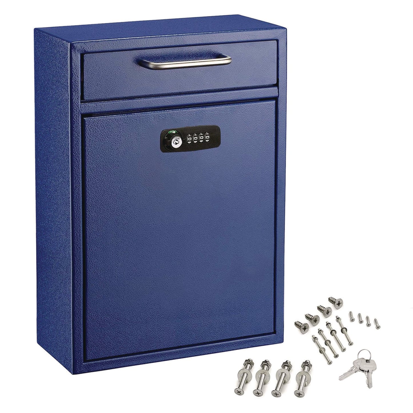 AdirOffice Large Secure Drop Box Wall Mounted Locking Mail Box with Key and Combination lock, 11.2 x 4.7 x 16.2, Blue