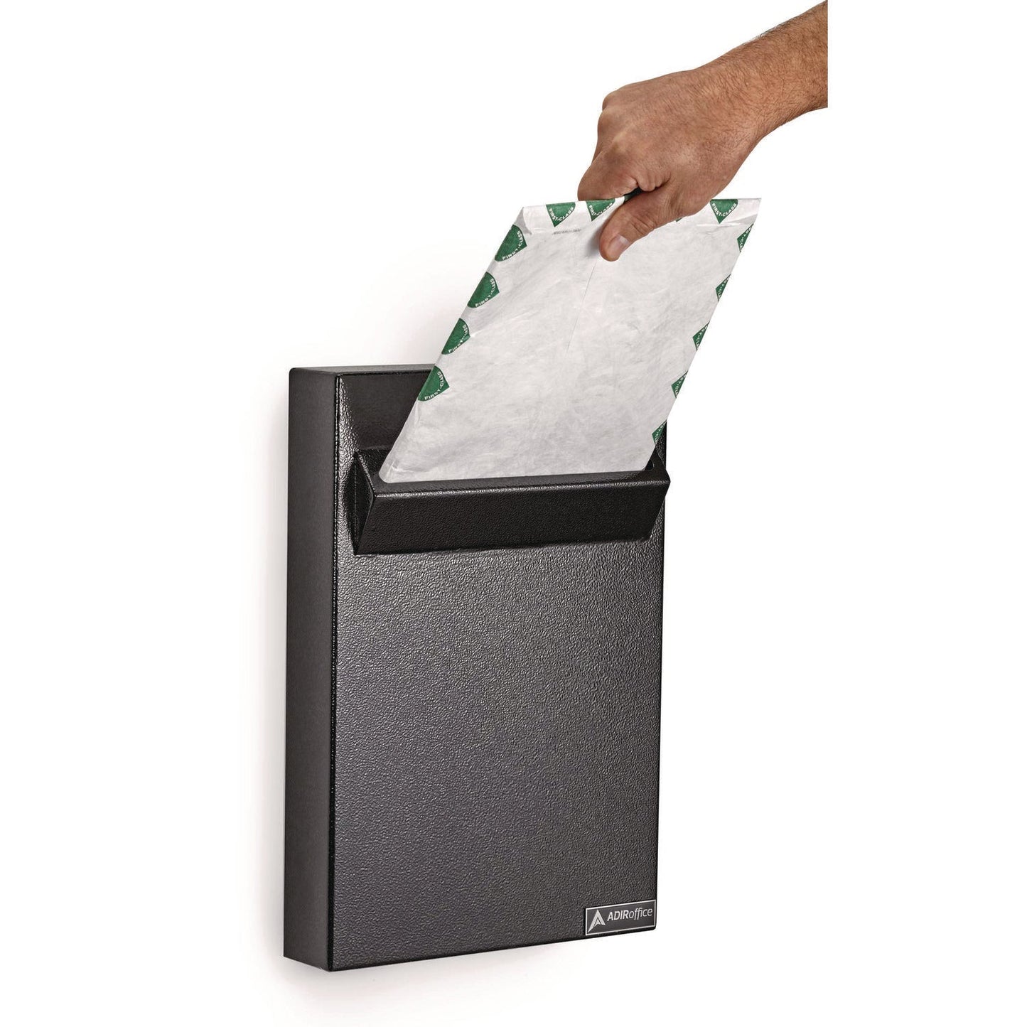 AdirOffice Large Wall Mounted Weatherproof Steel Secure Drop Box, 11 x 2.4 x 16, Black