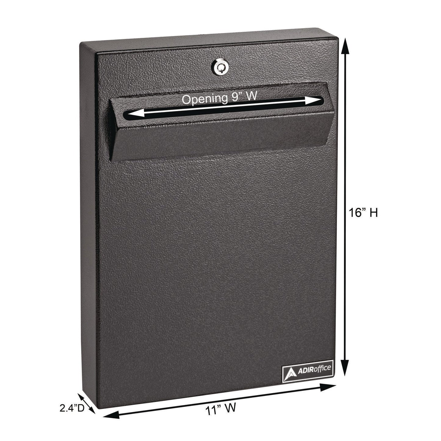 AdirOffice Large Wall Mounted Weatherproof Steel Secure Drop Box, 11 x 2.4 x 16, Black