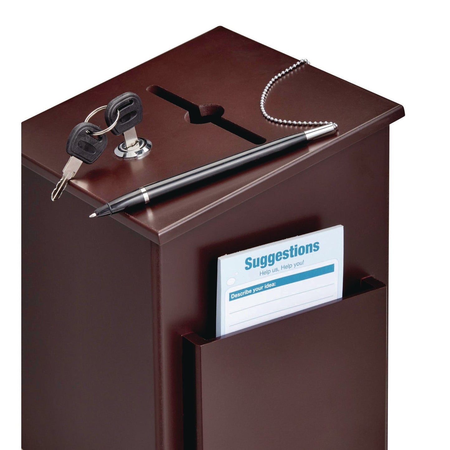 AdirOffice Squared Wood Locking Suggestion Box, 7.25 x 7.5 x 10, Medium Density Fiberboard, Mahogany
