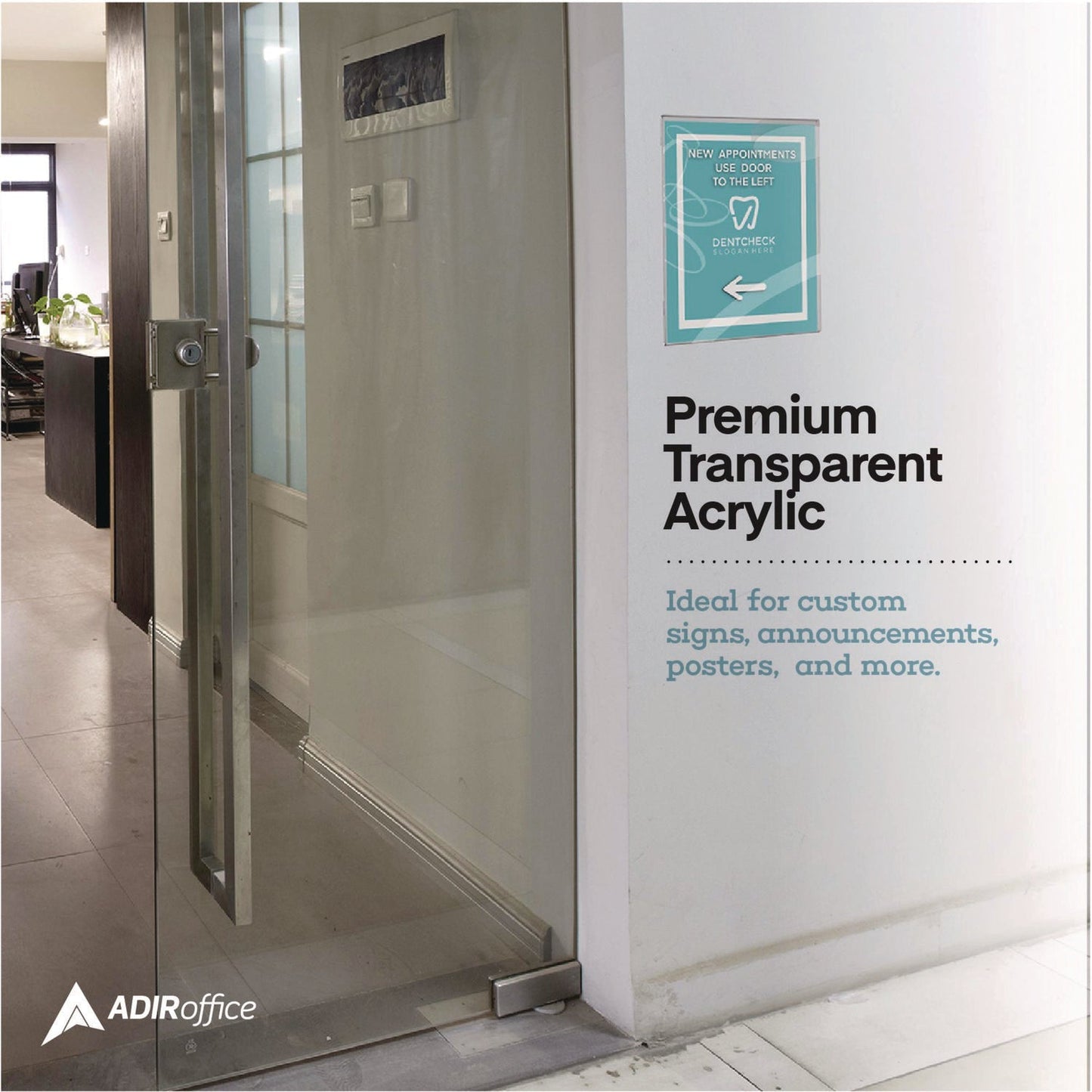 AdirOffice Wall Mount Side-Loading Acrylic Sign Holders, 8 x 11, Clear Frame, 6/Pack