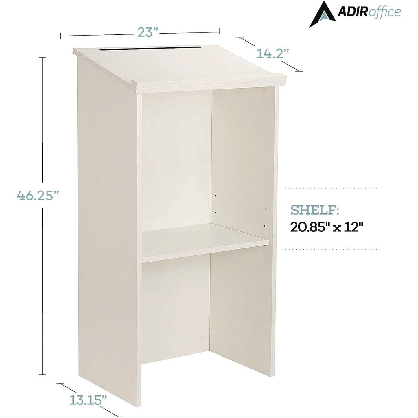 AdirOffice Wood Stand-up Podium Lectern Speaker Stand, 23 x 15 x 45.8, White